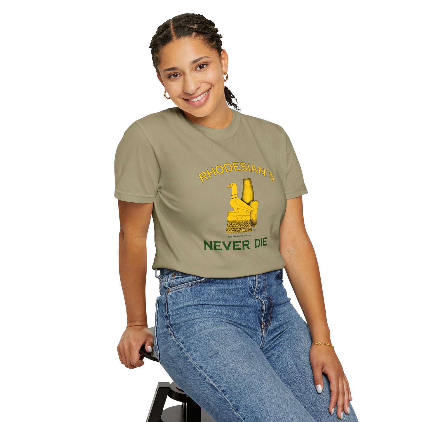 Rhodesian's Never Die, Sit Nomine Digna - Unisex Garment-Dyed T-shirt by artist Marie Frederique