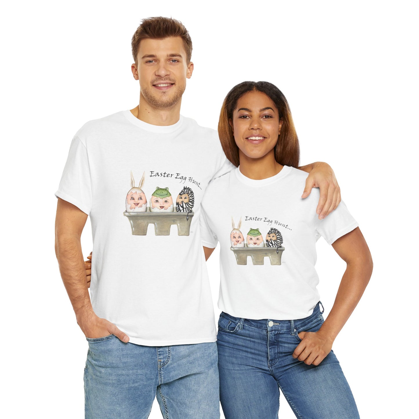 Easter Egg Hunt, Eggs in a crate - Unisex Heavy Cotton Tee by artist Marie Frederique