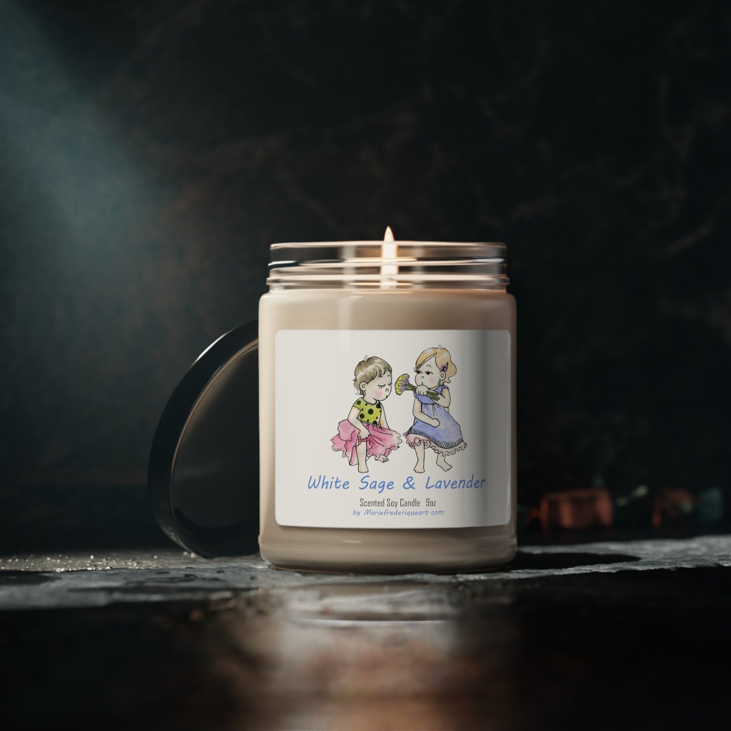 Candle Linen Collection, "White Sage & Lavender", Scented Soy Candle, 9oz by artist Marie Frederique