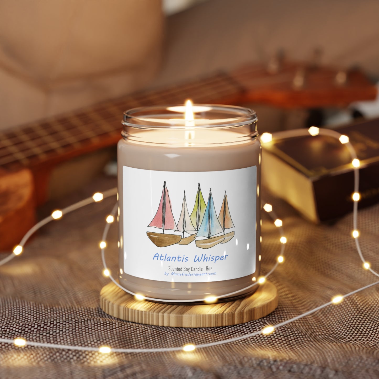 Candle Linen Collection, "Atlantis Whisper", Scented Soy Candle, 9oz by artist Marie Frederique