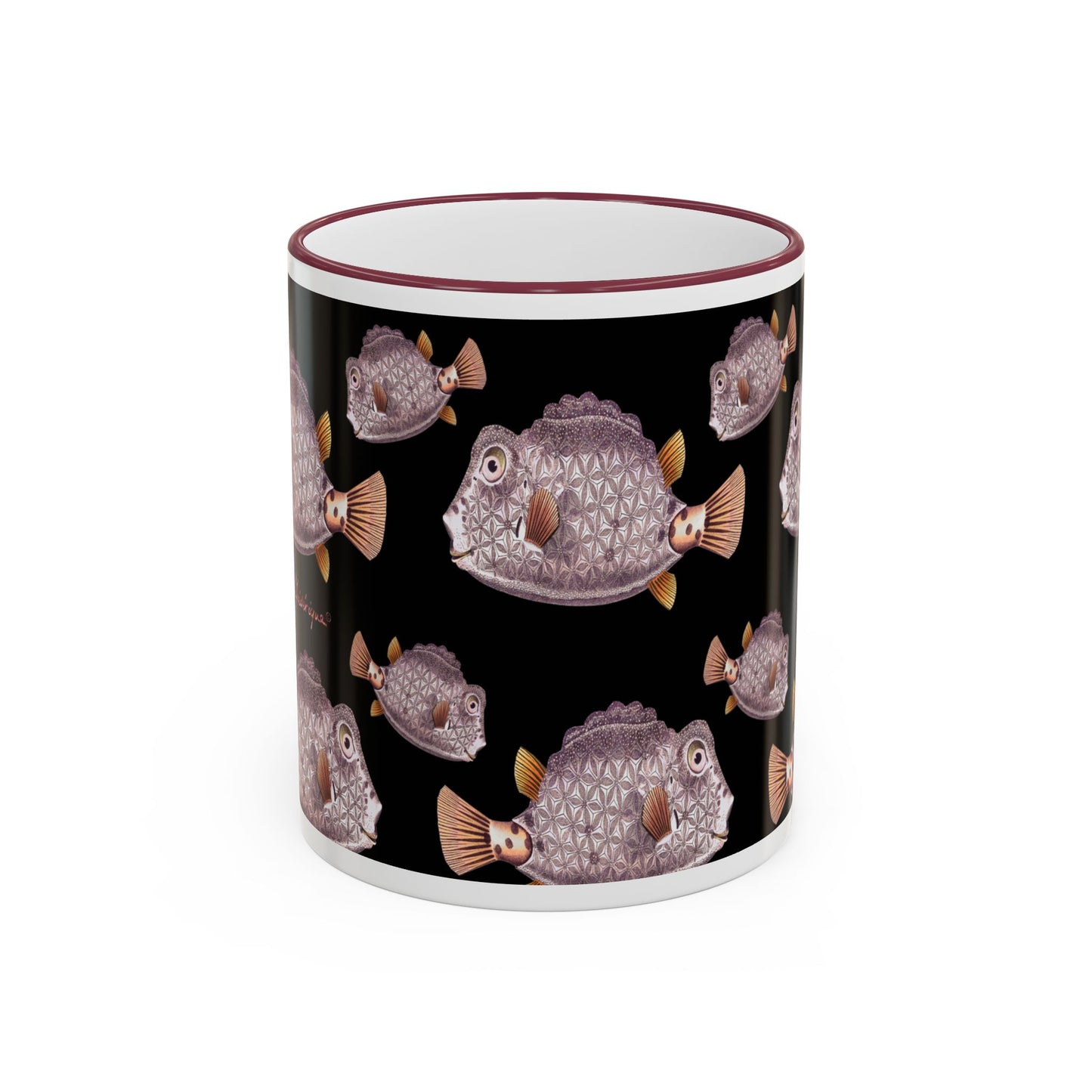 Box Fish Pattern Accent Rim Mug (11oz/15oz) by artist Marie Frederique