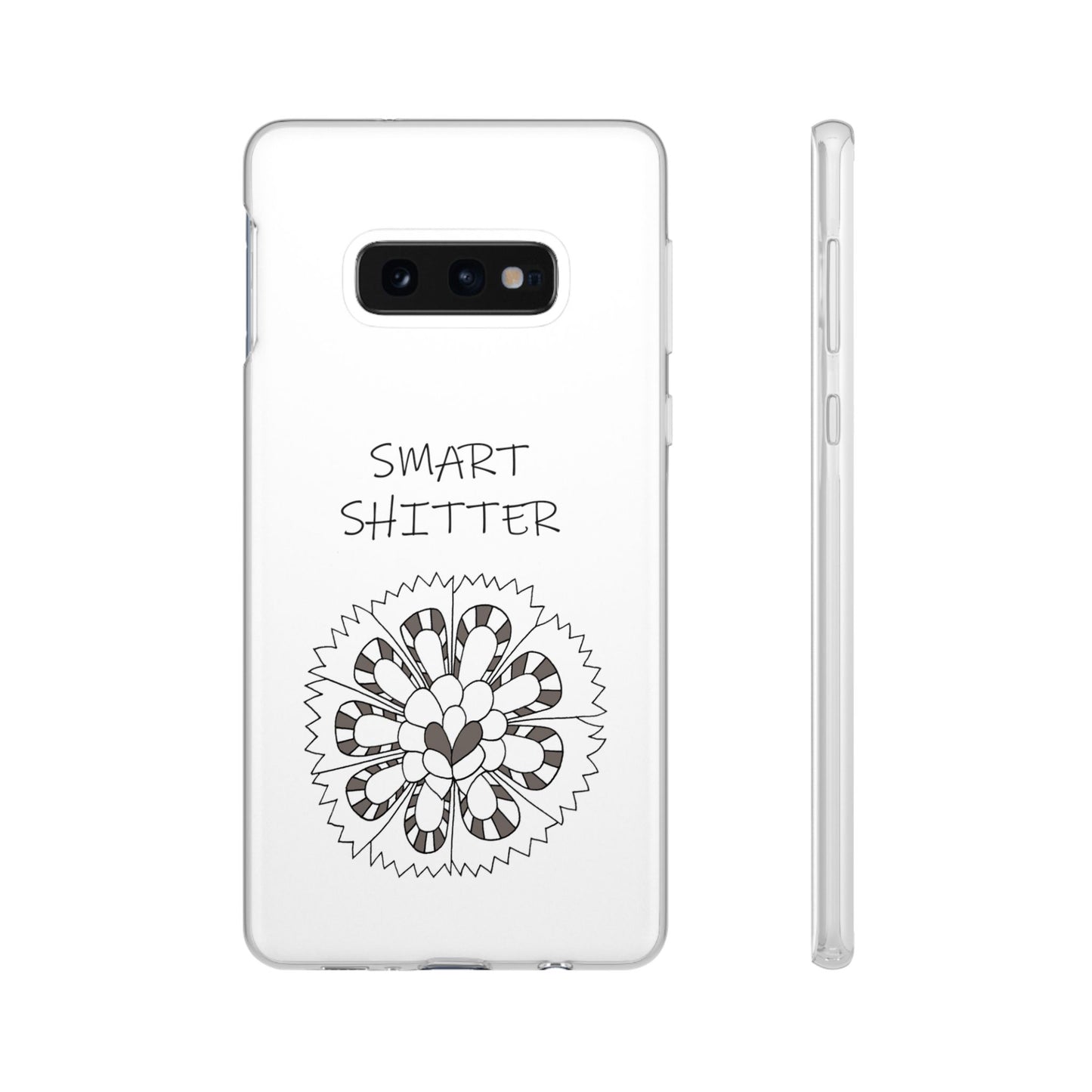 SMART SHITTER, with a Mandala Flower in black and white, Adult Humor phone case - Flexi Cases by artist Marie Frederique