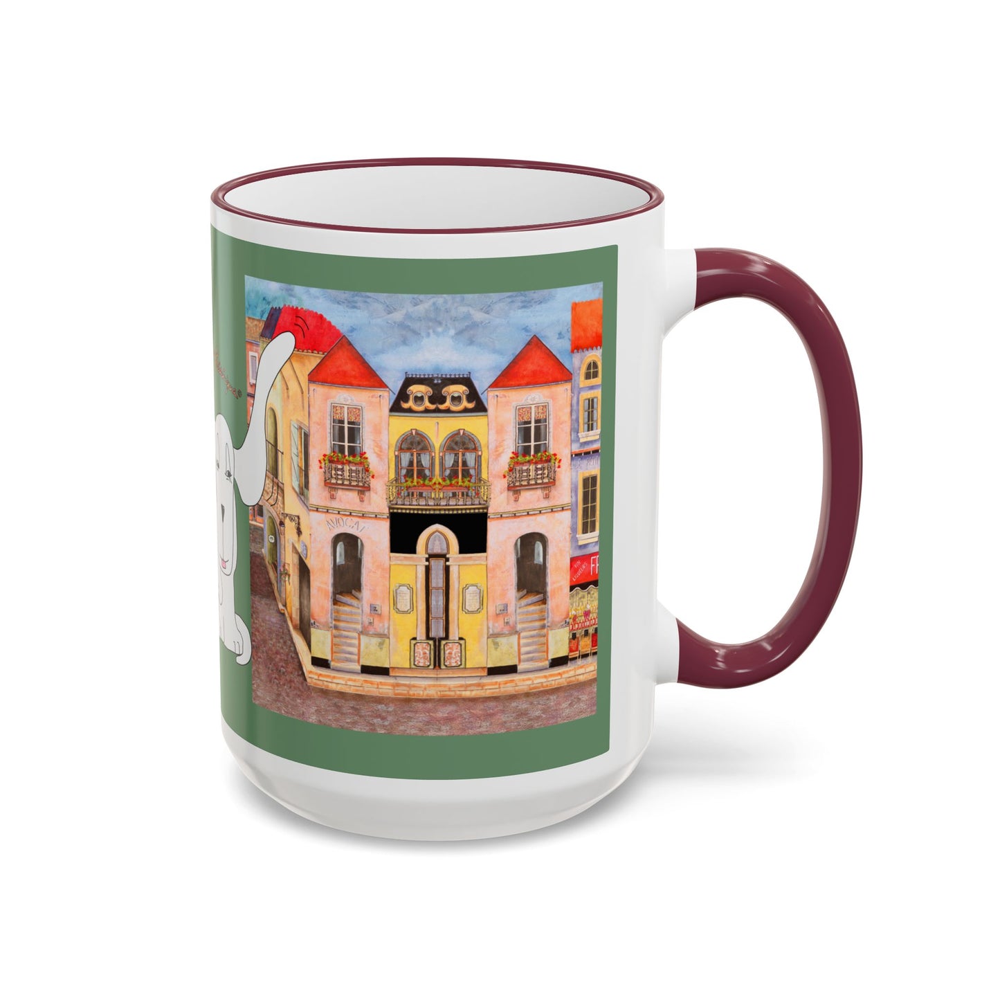 Chefetteville, Cute Dog Duo Mug — Whimsical Pet Art Coffee Cup (11oz/15oz) by artist Marie Frederique