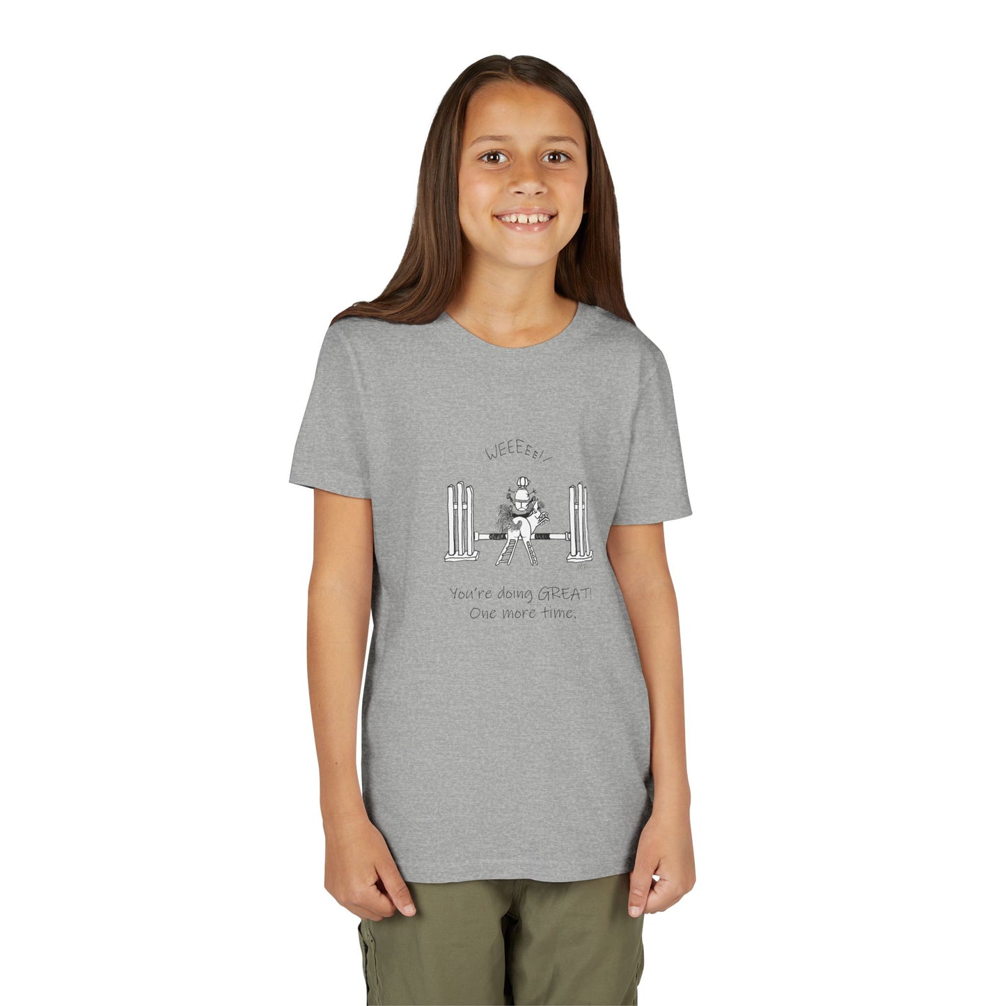 Youth Horse riding Tee - "Weeee! You're doing GREAT! One more time" by artist Marie Frederique