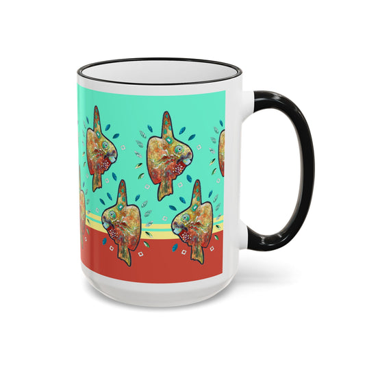 Sunfish Pattern Accent Rim Mug (11oz & 15oz) by artist Marie Frederique