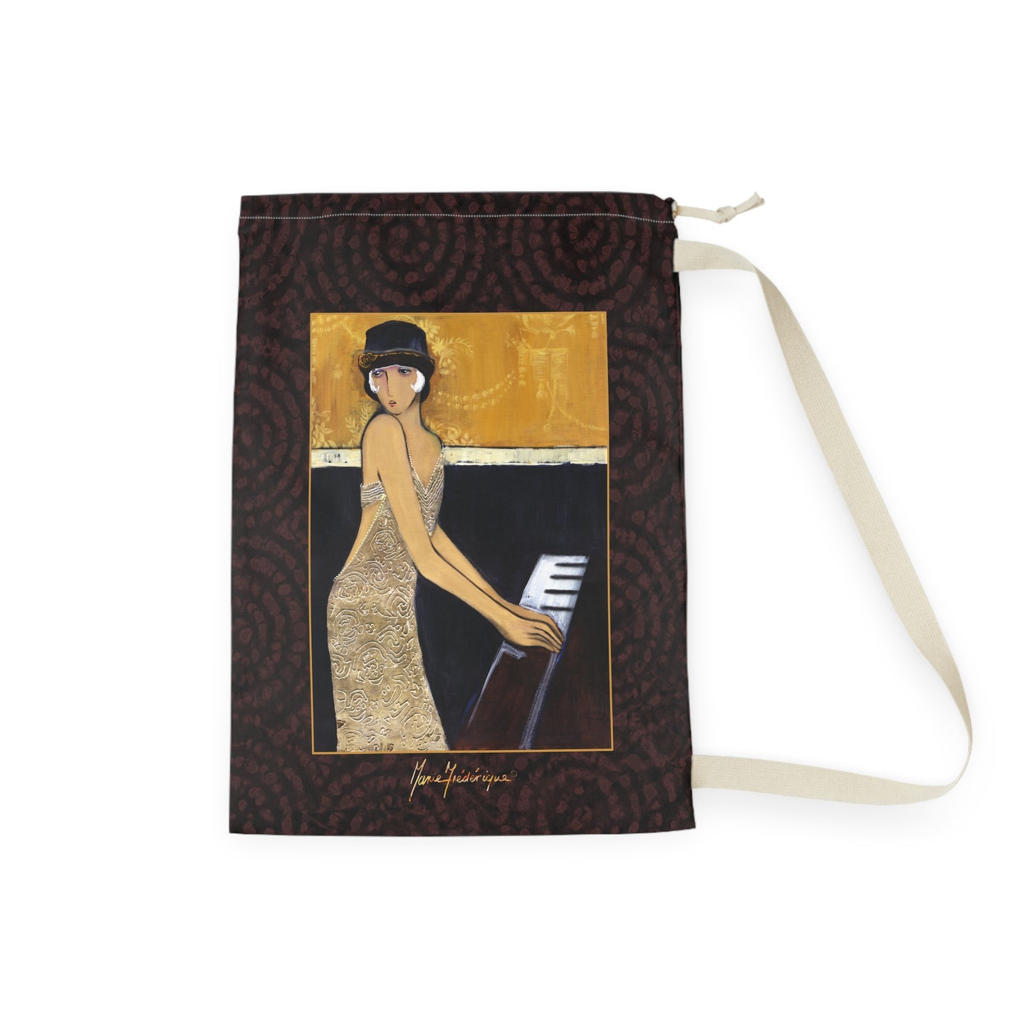 Vintage Jazz Pianist Laundry Bag —Designer Travel & Laundry Storage by artist Marie Frederique