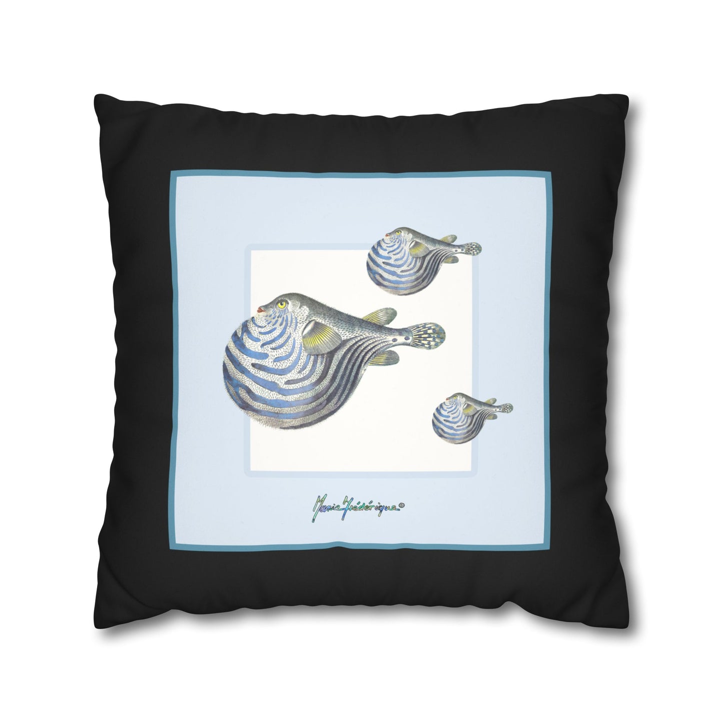Blowfish Art Pillowcase - Faux Suede Square Decorative Throw Pillow by artist Marie Frederique