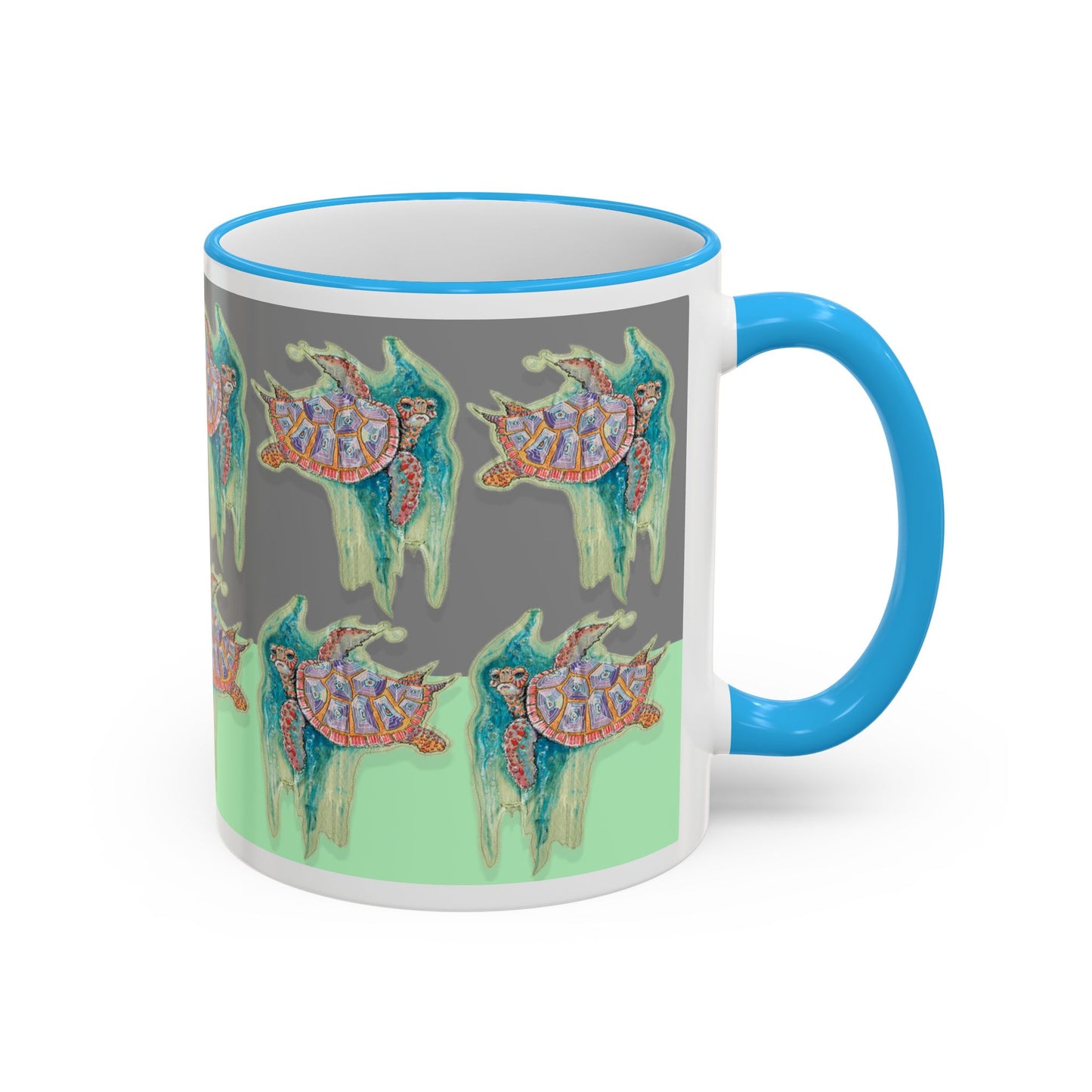 Turtle Mug — Artful Ocean Ceramic Accent Rim & Handle (11oz/15oz) by artist Marie Frederique