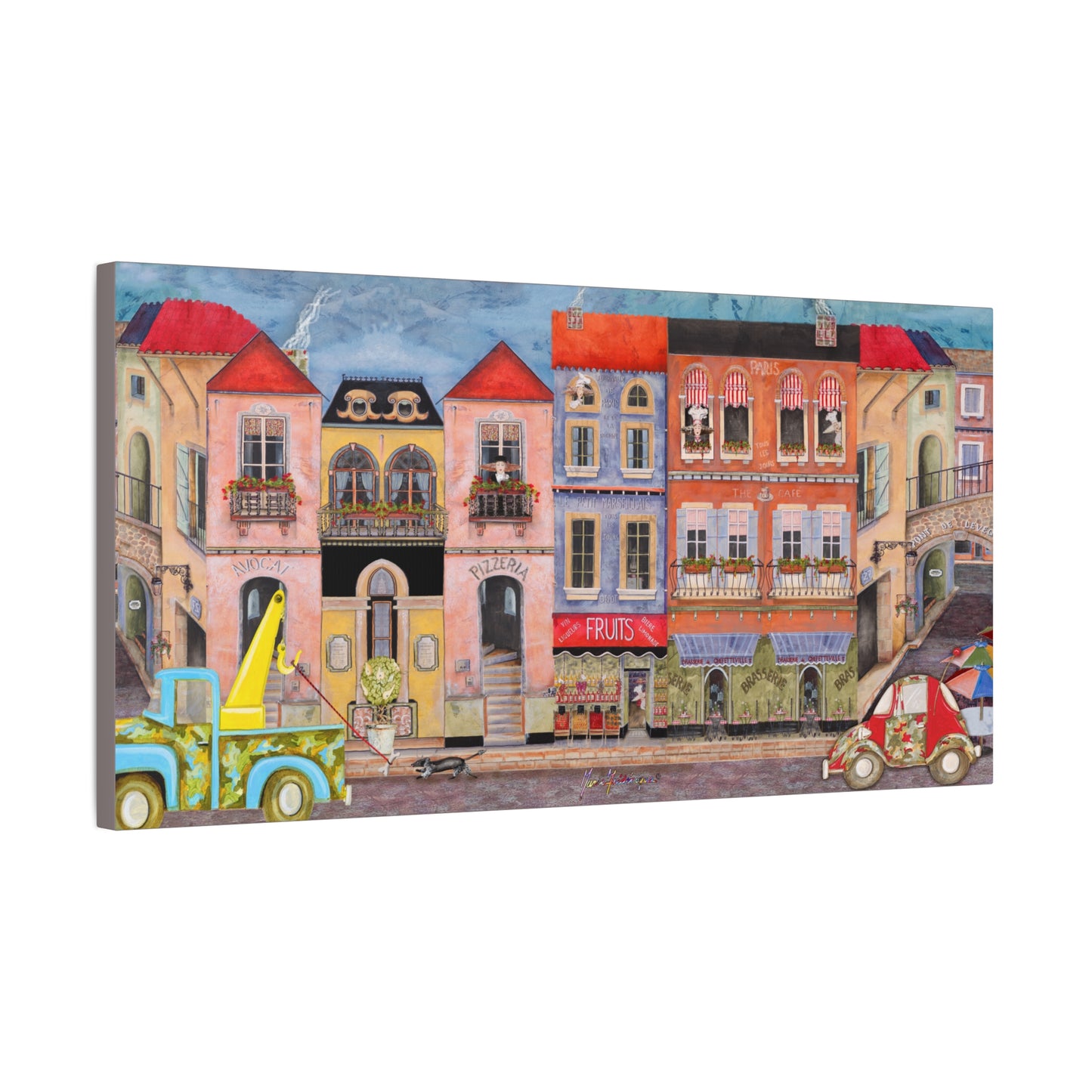 European Street Panorama Canvas Print — Chefetteville, Stretched Matte Wall Art by artist Marie Frederique
