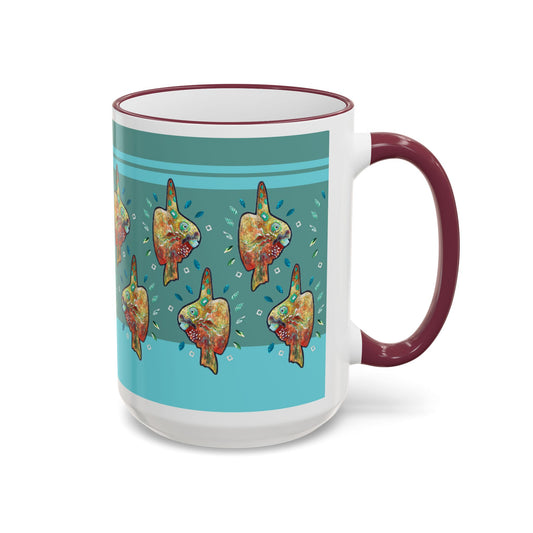 Sunfish Pattern Accent Rim Mug - Whimsical Nautical Mug 11oz & 15oz by artist Marie Frederique