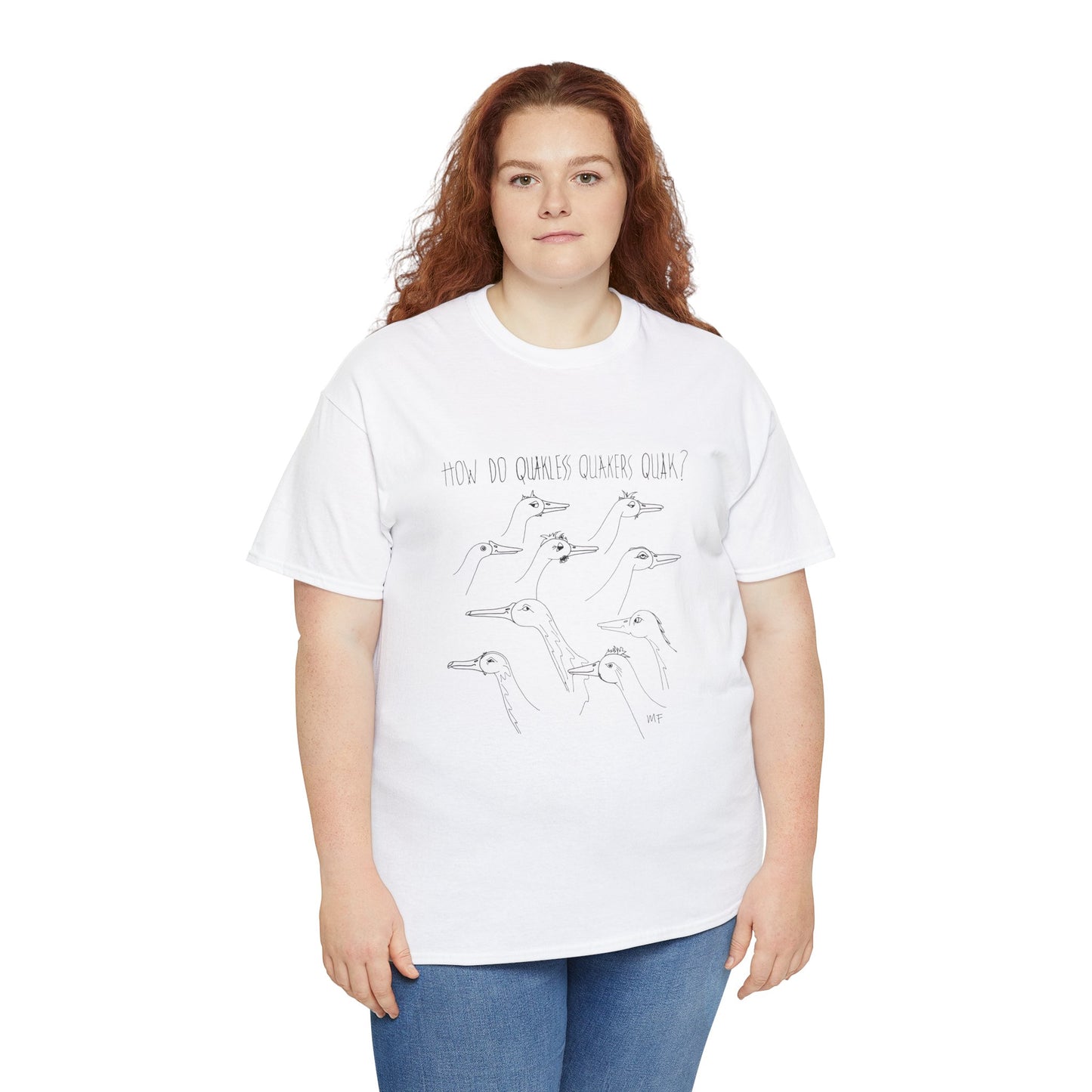 Duck lovers, HOW DO QUAKLESS QUAKERS QUAK? - Unisex Heavy Cotton Tee by artist Marie Frederique (S - 5XL)