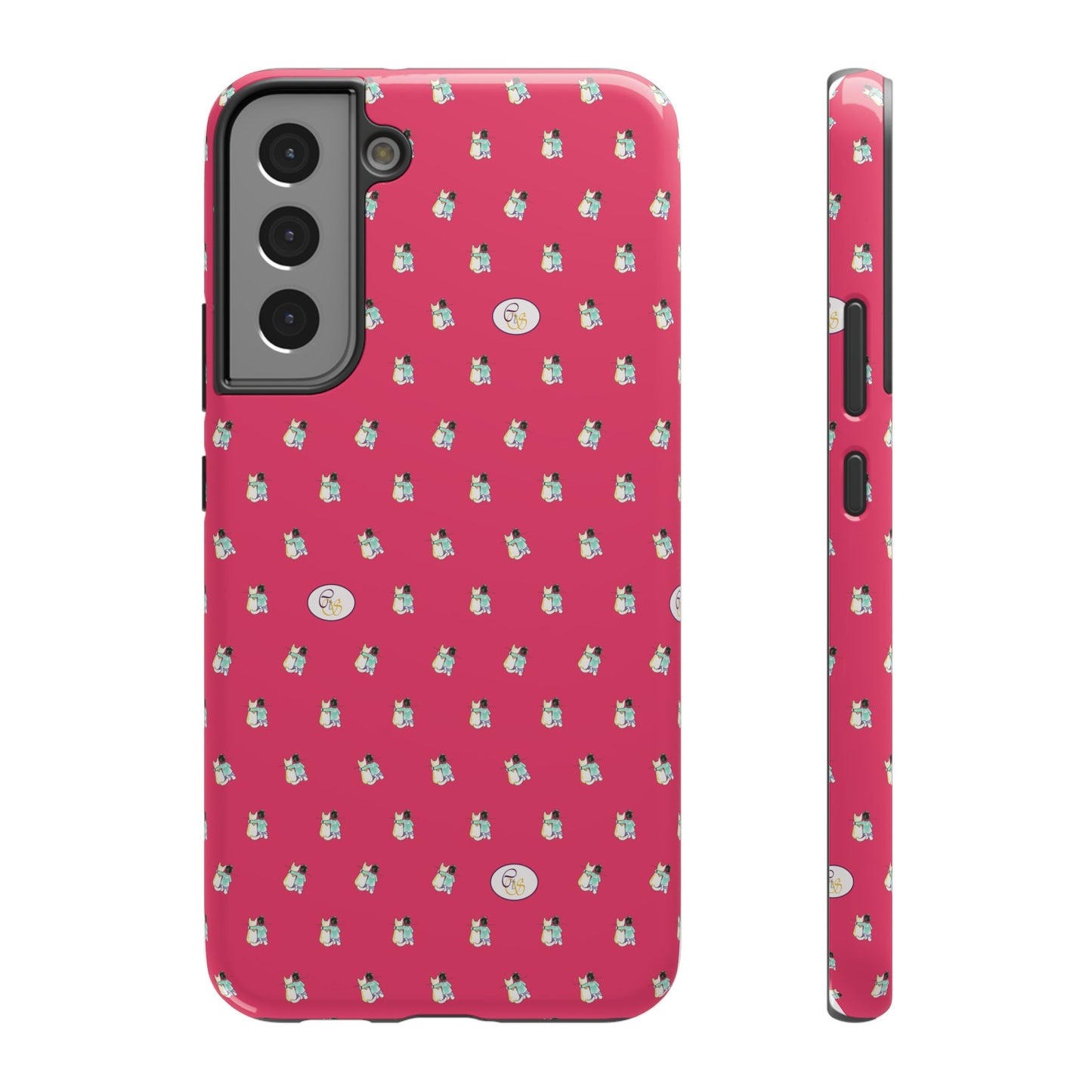 CTS Pink - repeat pattern boy and dog, Impact-Resistant Phone Cases by artist Marie Frederique