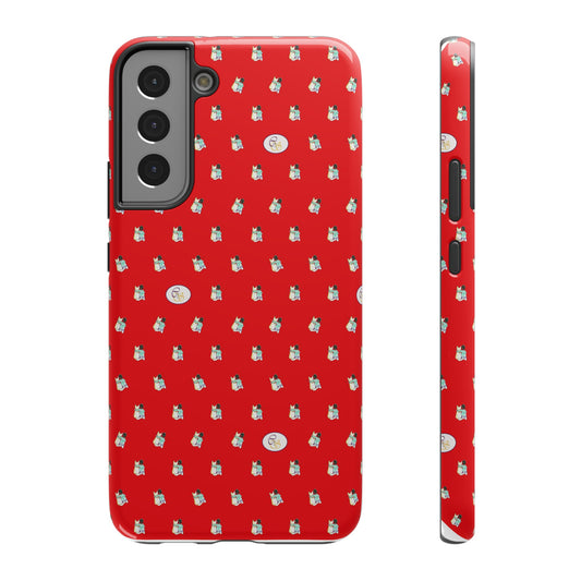 CTS Red - repeat pattern boy and dog, Impact-Resistant Phone Cases by artist Marie Frederique