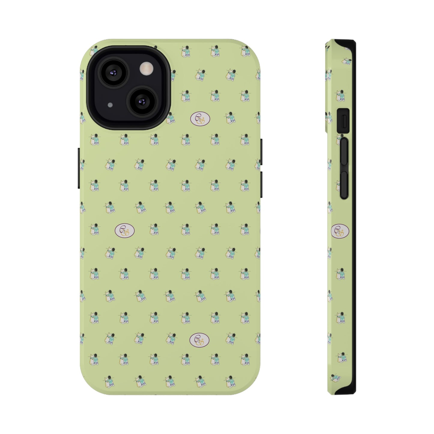 CTS Light Green - repeat pattern boy and dog, Impact-Resistant Phone Cases by artist Marie Frederique