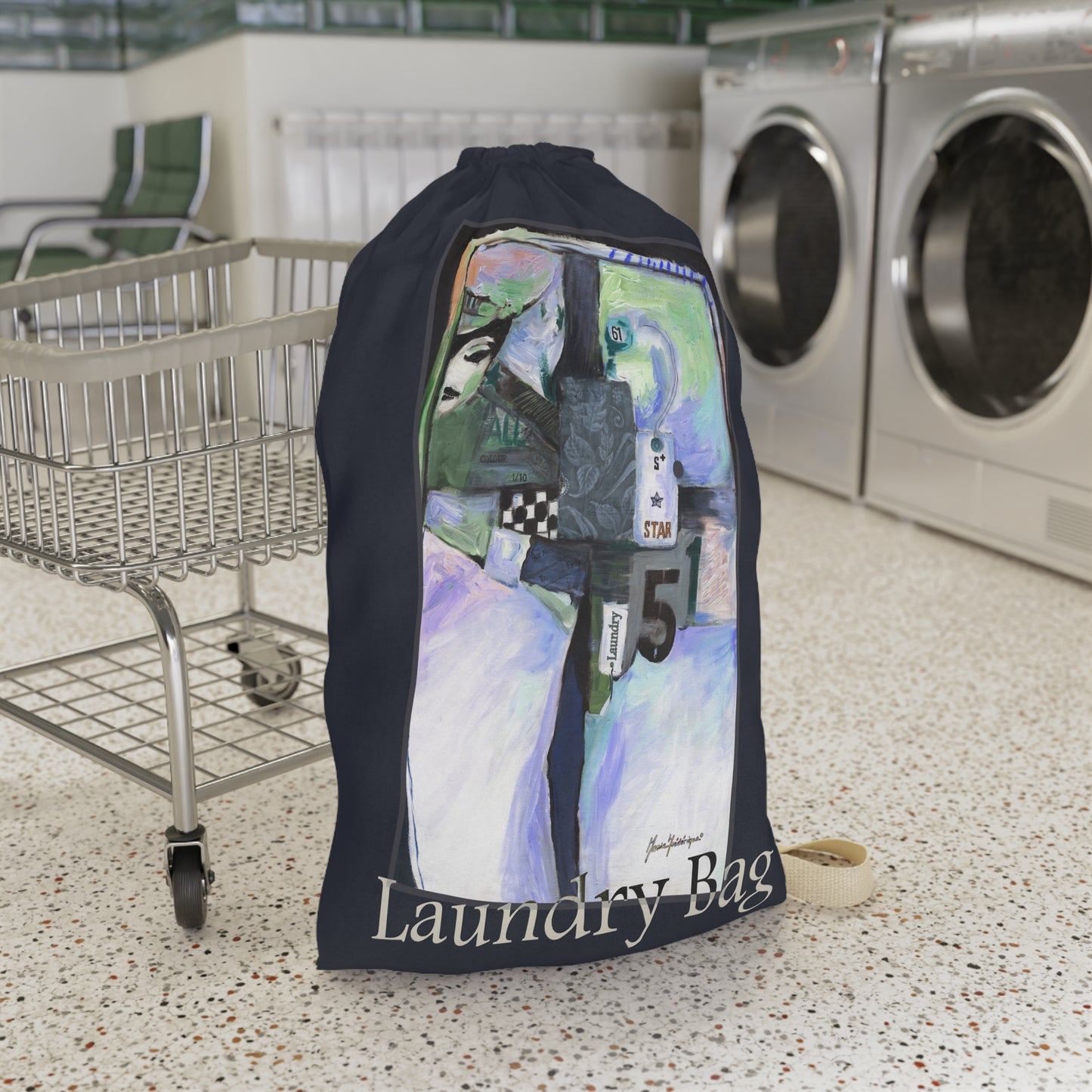 Abstract Art Canvas Laundry Bag — Drawstring Laundry Sack by artist Marie Frederique