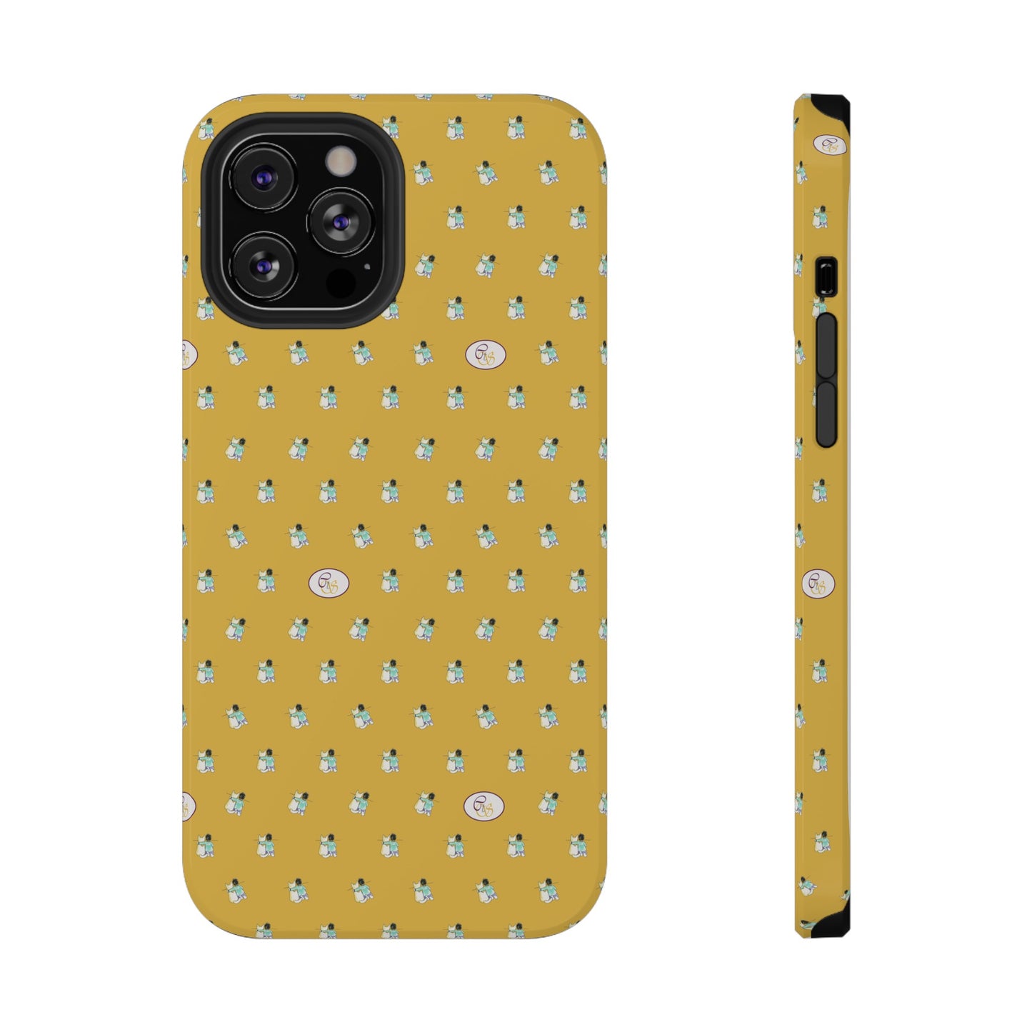 CTS Gold - repeat pattern boy and dog, Impact-Resistant Phone Cases by artist Marie Frederique