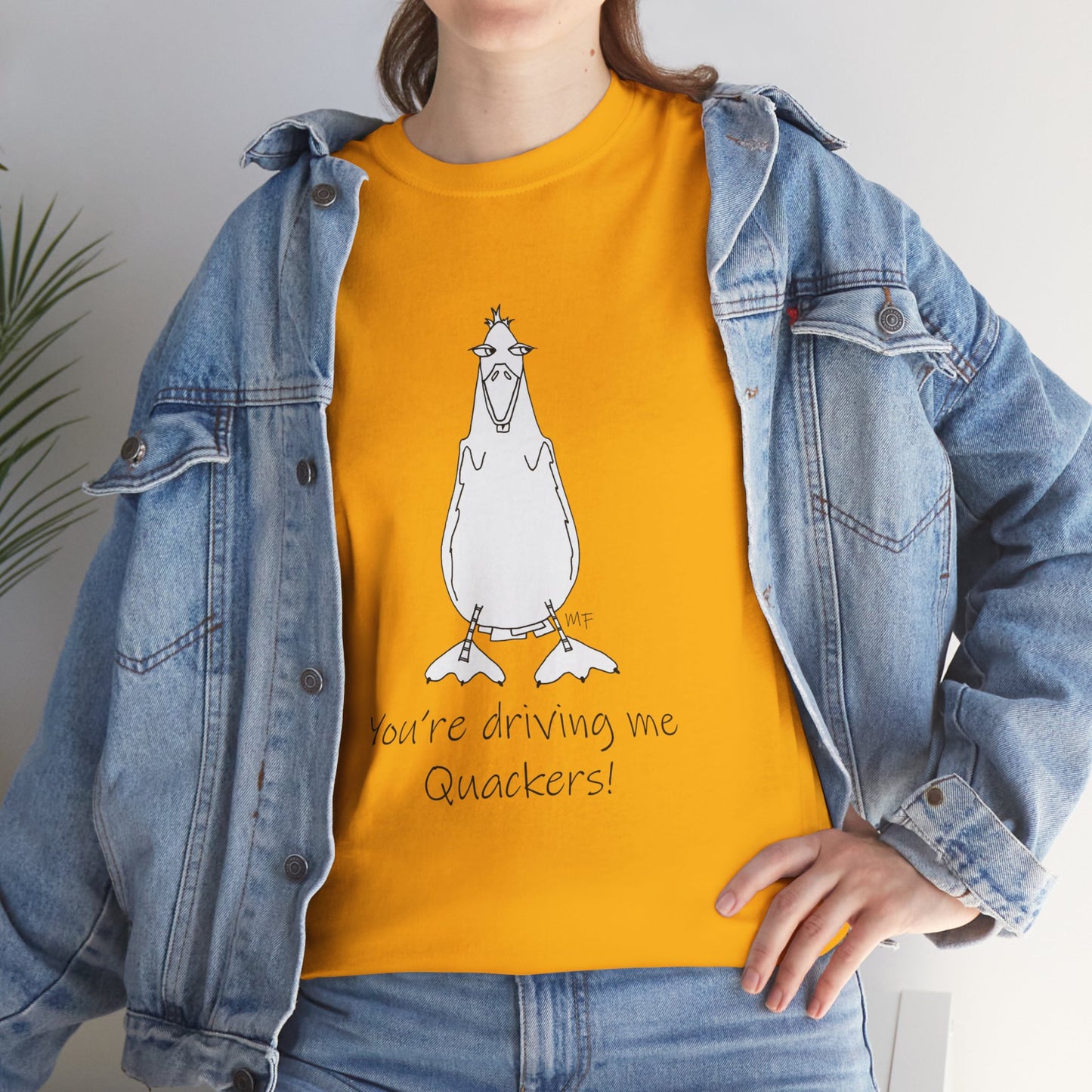 Duck lovers - You're Driving me Quackers! whimsical duck - Unisex Heavy Cotton Tee by artist Marie Frederique (S - 5XL)