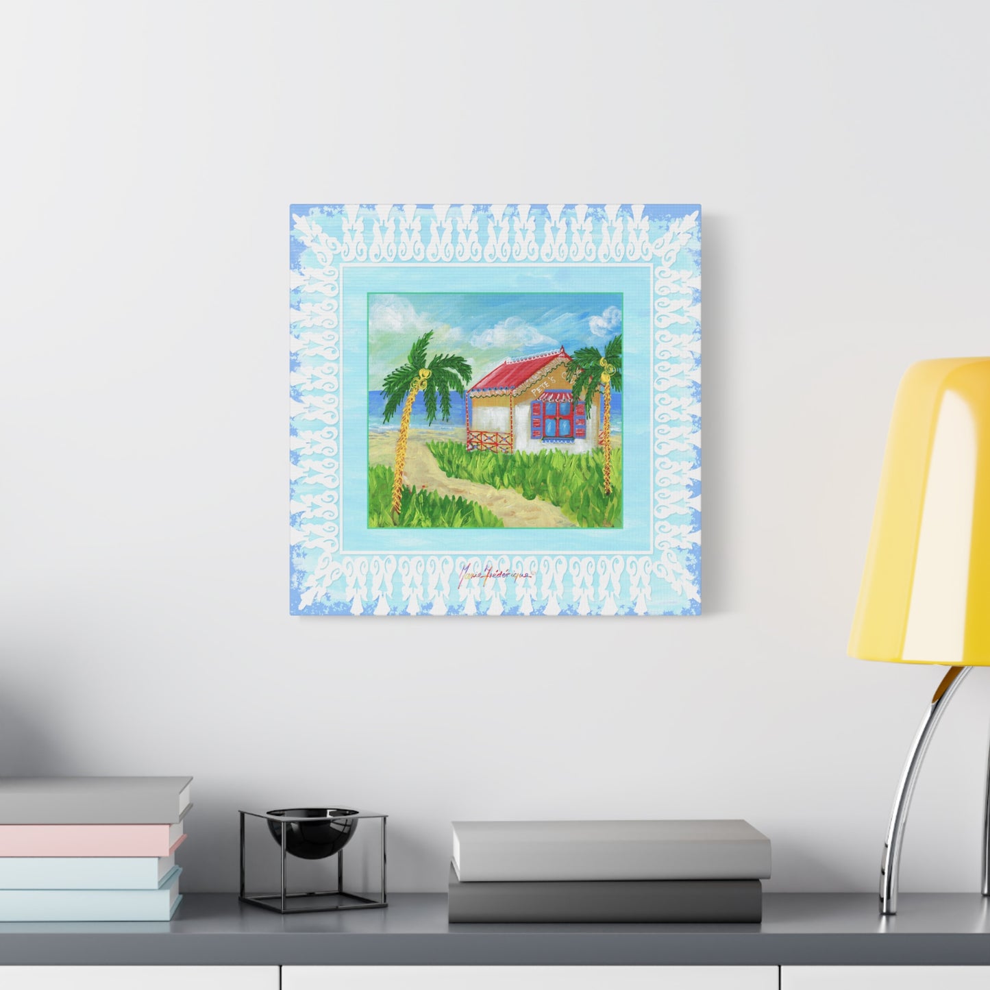 Beach cabin, Coastal Canvas Wall Art - by artist Marie Frederique