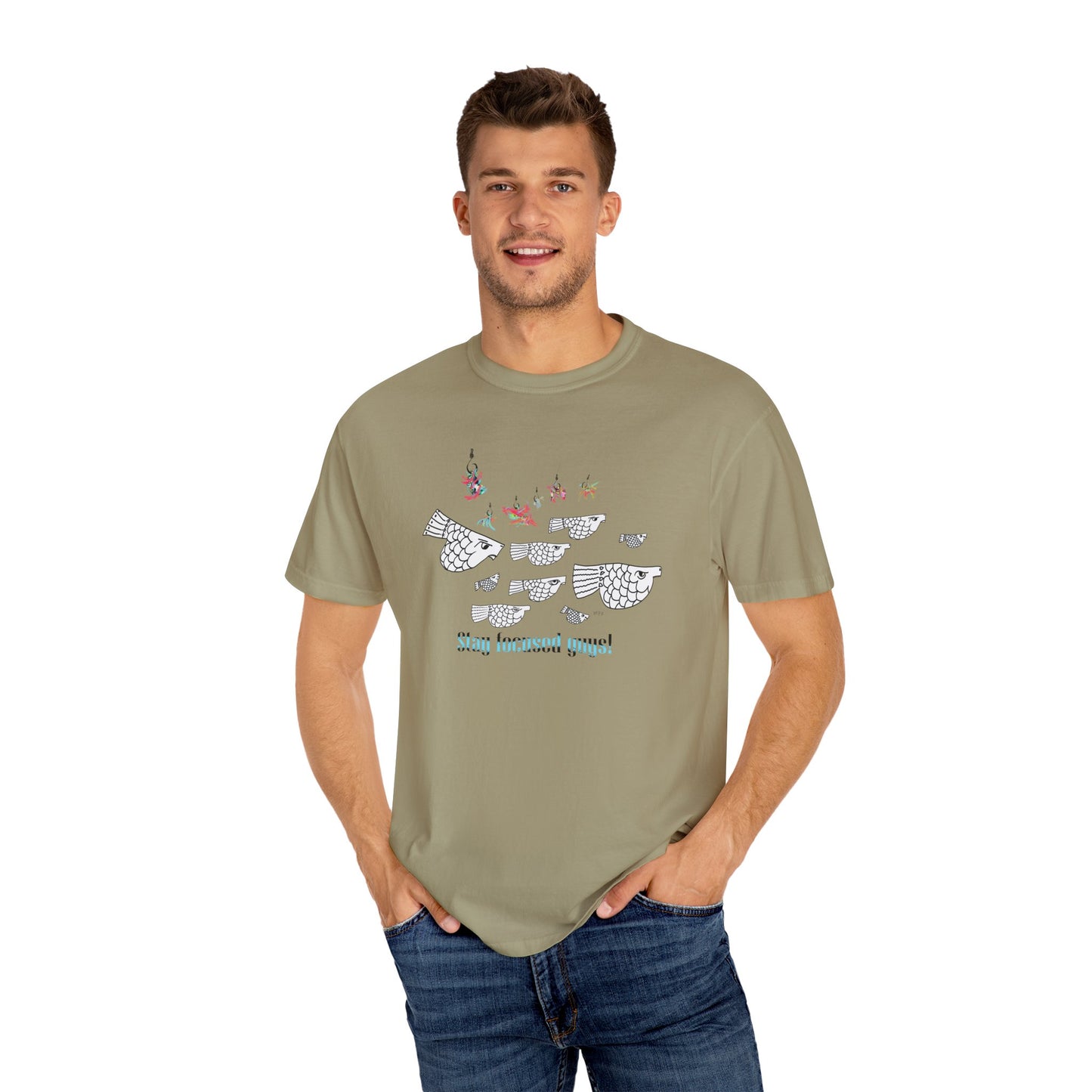 Stay Focused, Fishing Inspirational Graphic Tee by artist Marie Frederique
