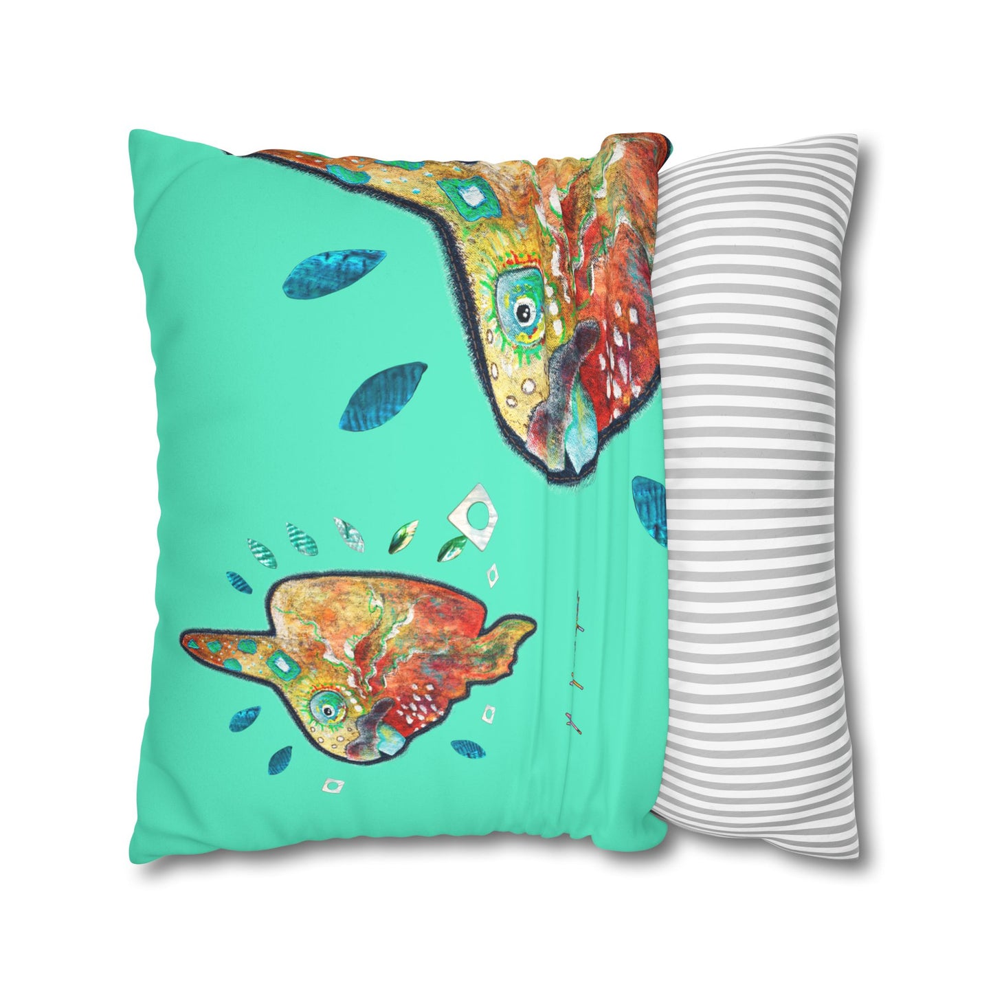 Tropical Sunfish Faux Suede Pillowcase by artist Marie Frederique