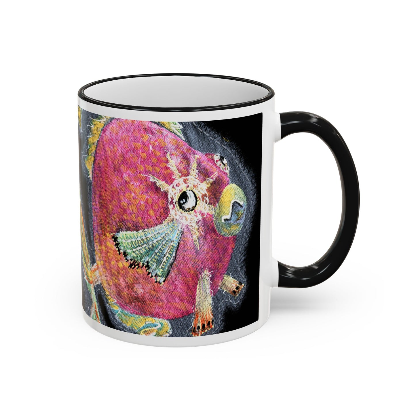 Rose fish Accent Rim Mug – Artistic Aquarium Coffee Cup (11oz & 15oz) by artist Marie Frederique
