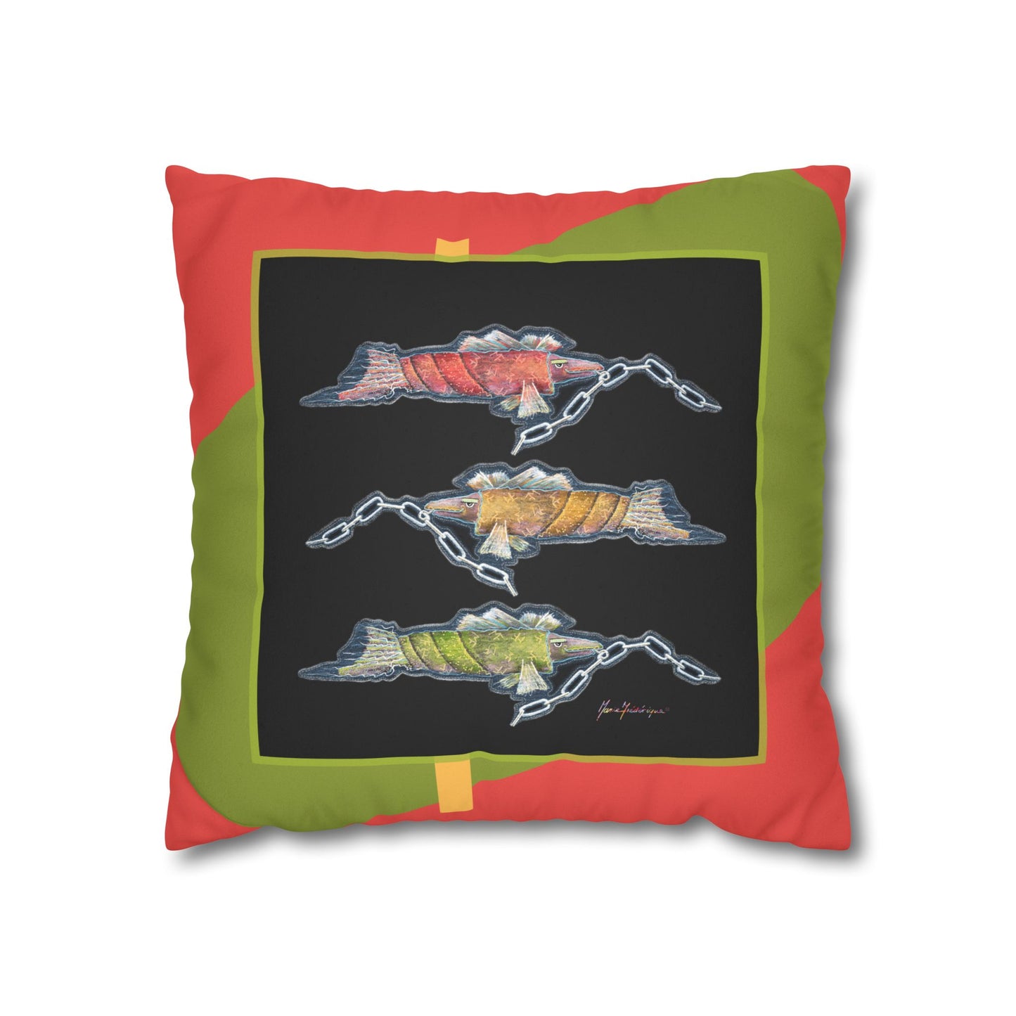 Trio Snout fish Faux Suede Pillowcase — Colorful Nautical Chain Fish by artist Marie Frederique
