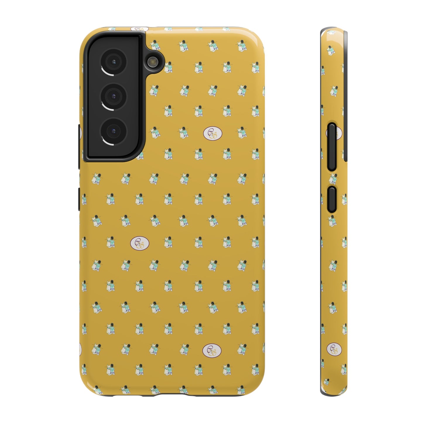 CTS Gold - repeat pattern boy and dog, Impact-Resistant Phone Cases by artist Marie Frederique