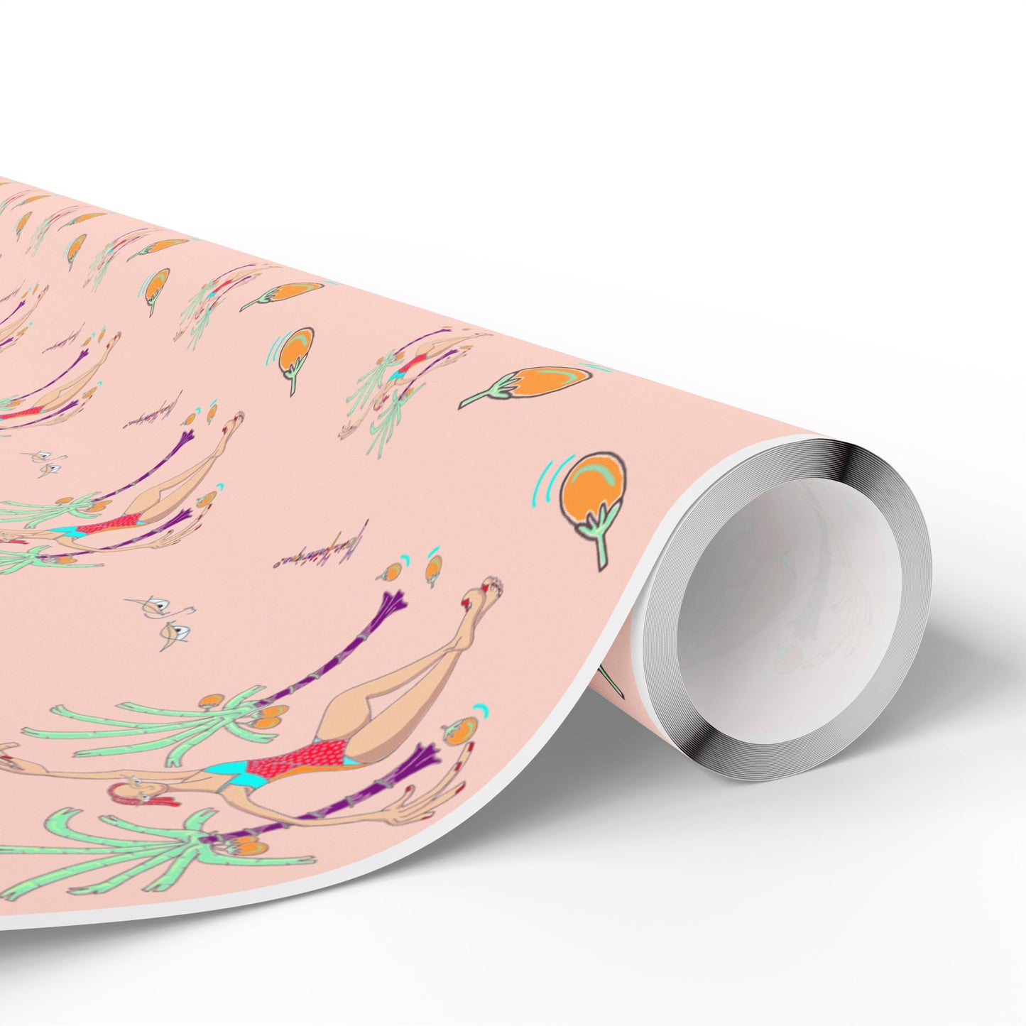 Party Pink Wrapping Paper Roll — Cute Tropical Dancer Pattern Gift Wrap by artist Marie Frederique
