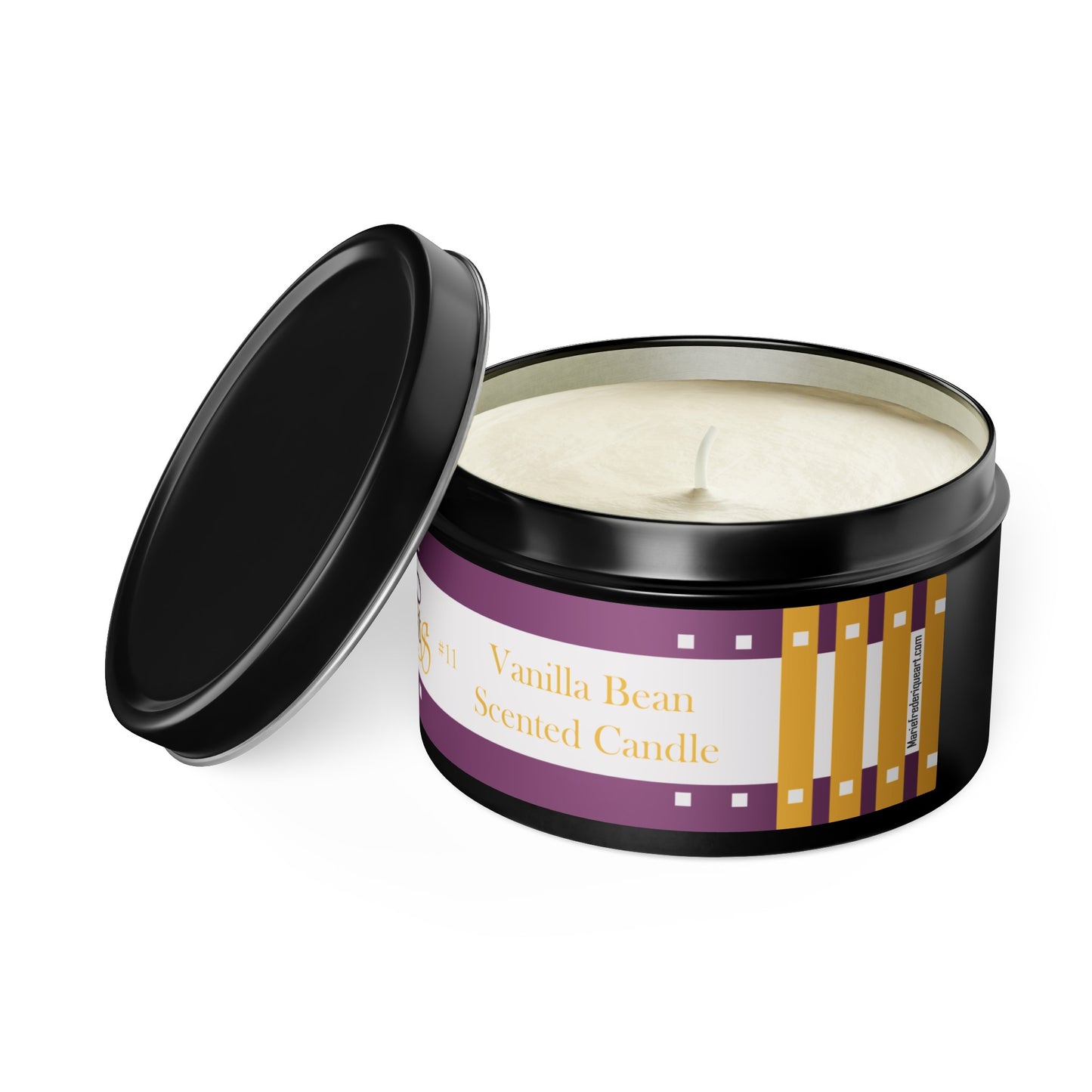 CTS #11 Candle Collection "Vanilla Bean" Scented Coconut Soy Wax Candle in a metal tin. 4 oz or 8 oz, 3 tin colors silver, black or gold