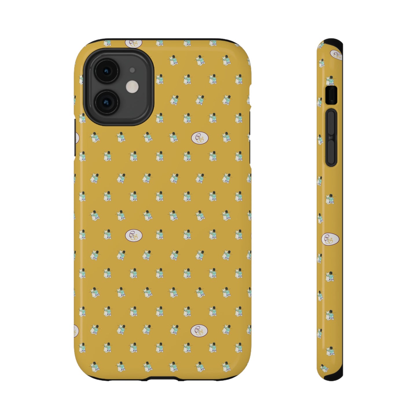 CTS Gold - repeat pattern boy and dog, Impact-Resistant Phone Cases by artist Marie Frederique