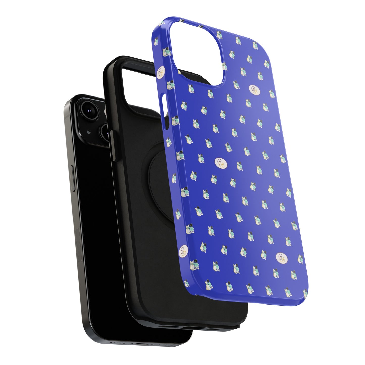 CTS Blue - repeat pattern boy and dog, Impact-Resistant Phone Cases by artist Marie Frederique