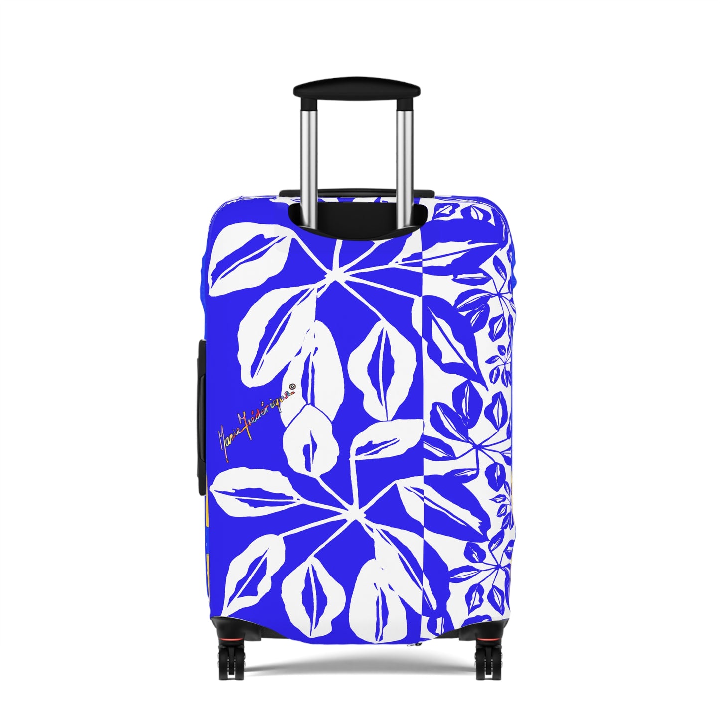 Luggage Cover, Tropical Leaves Blue and White by artist Marie Frederique