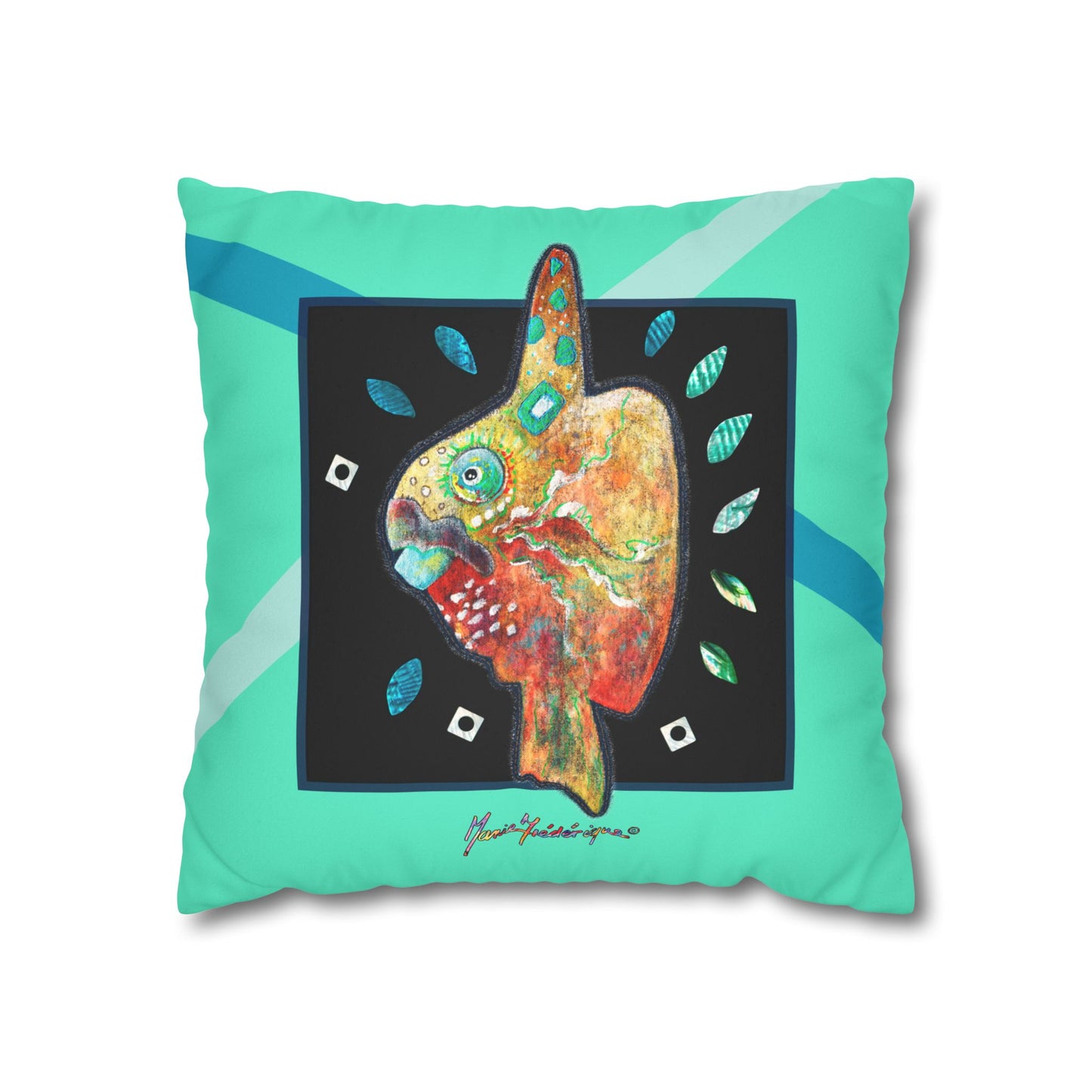 Tropical Sunfish Faux Suede Pillowcase by artist Marie Frederique