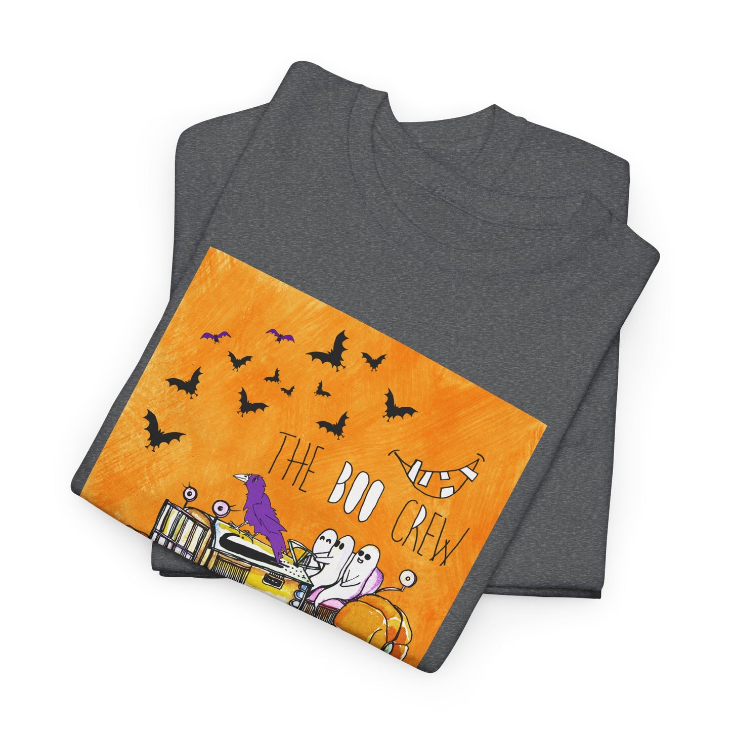 Halloween Tractor, meet the BOO Crew, Unisex Heavy Cotton Tee by artist Marie Frederique