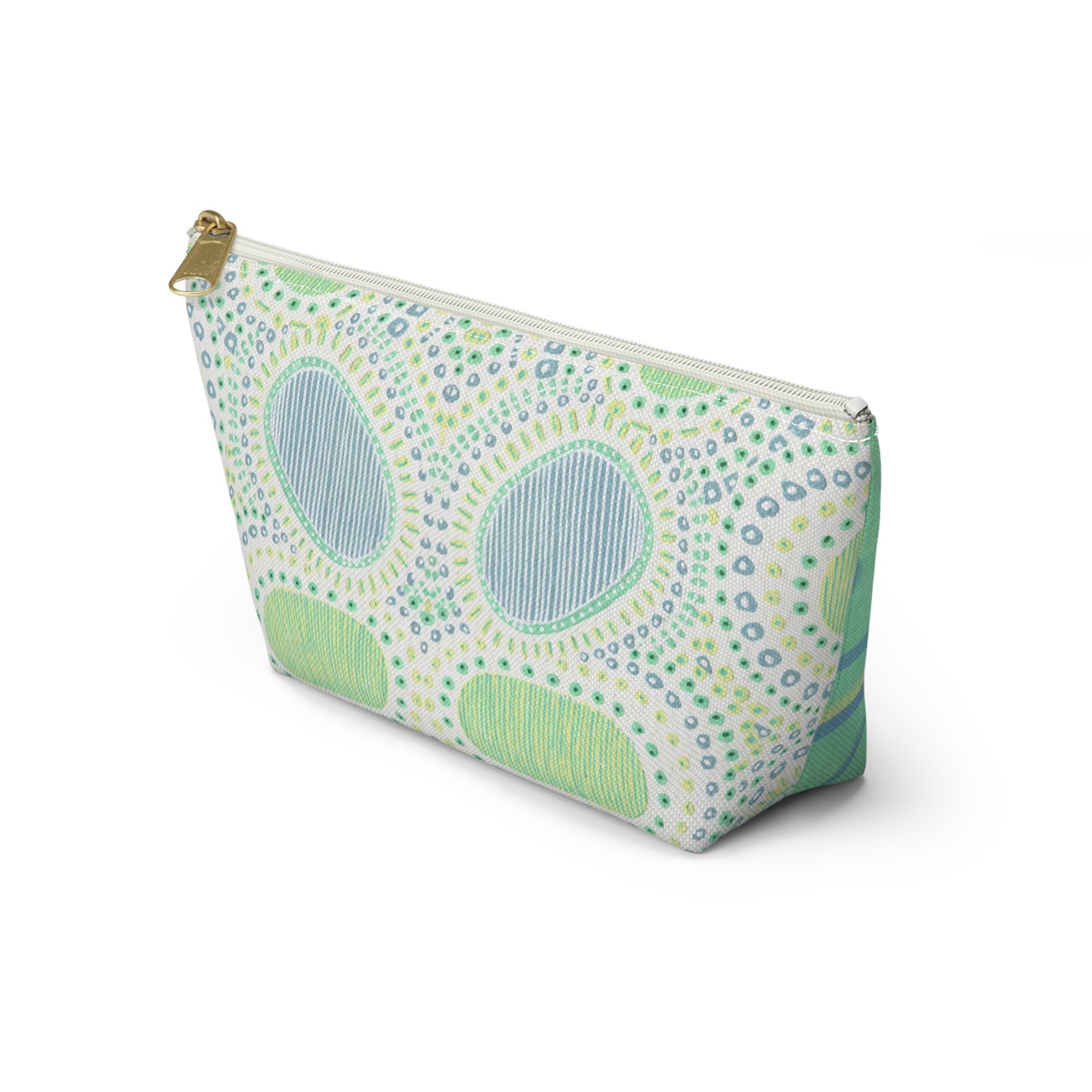 Accessory Pouch w T-bottom, Pastel pattern in blue and green and white by artist Marie Frederique