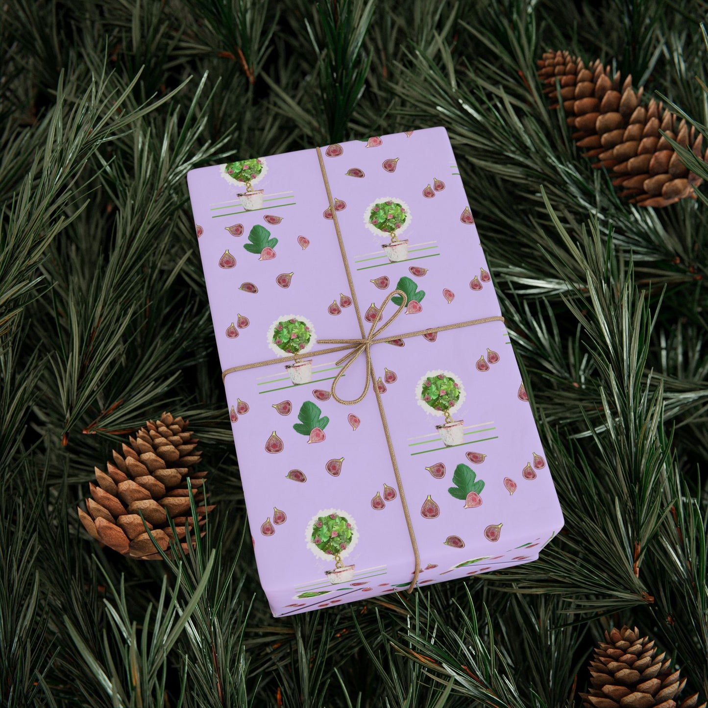 Wrapping Paper Roll — Pastel Fig Topiary Pattern (Lavender) by artist Marie Frederique