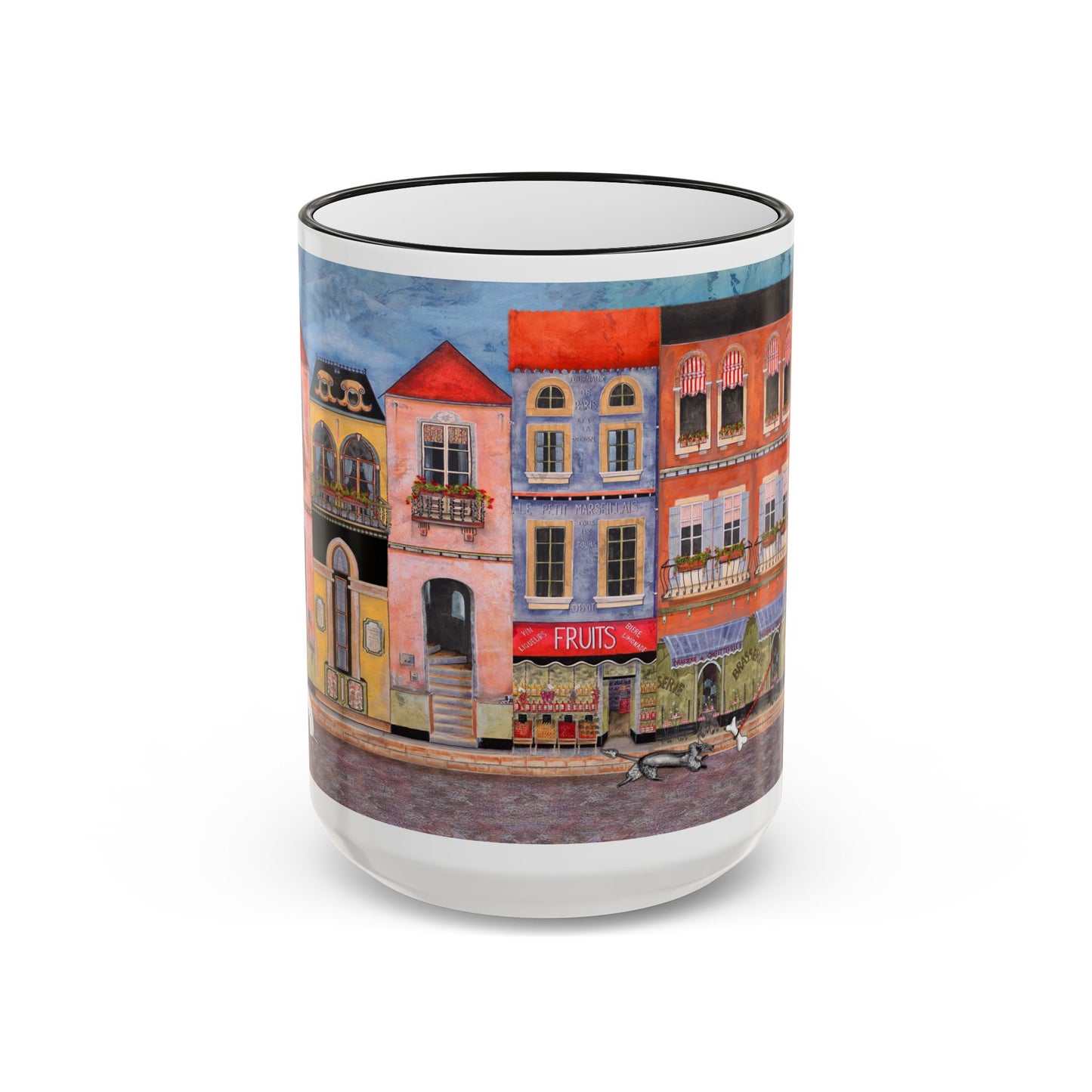 Chefetteville, Street Café Mug (11oz/15oz) - European Village Art by artist Marie Frederique