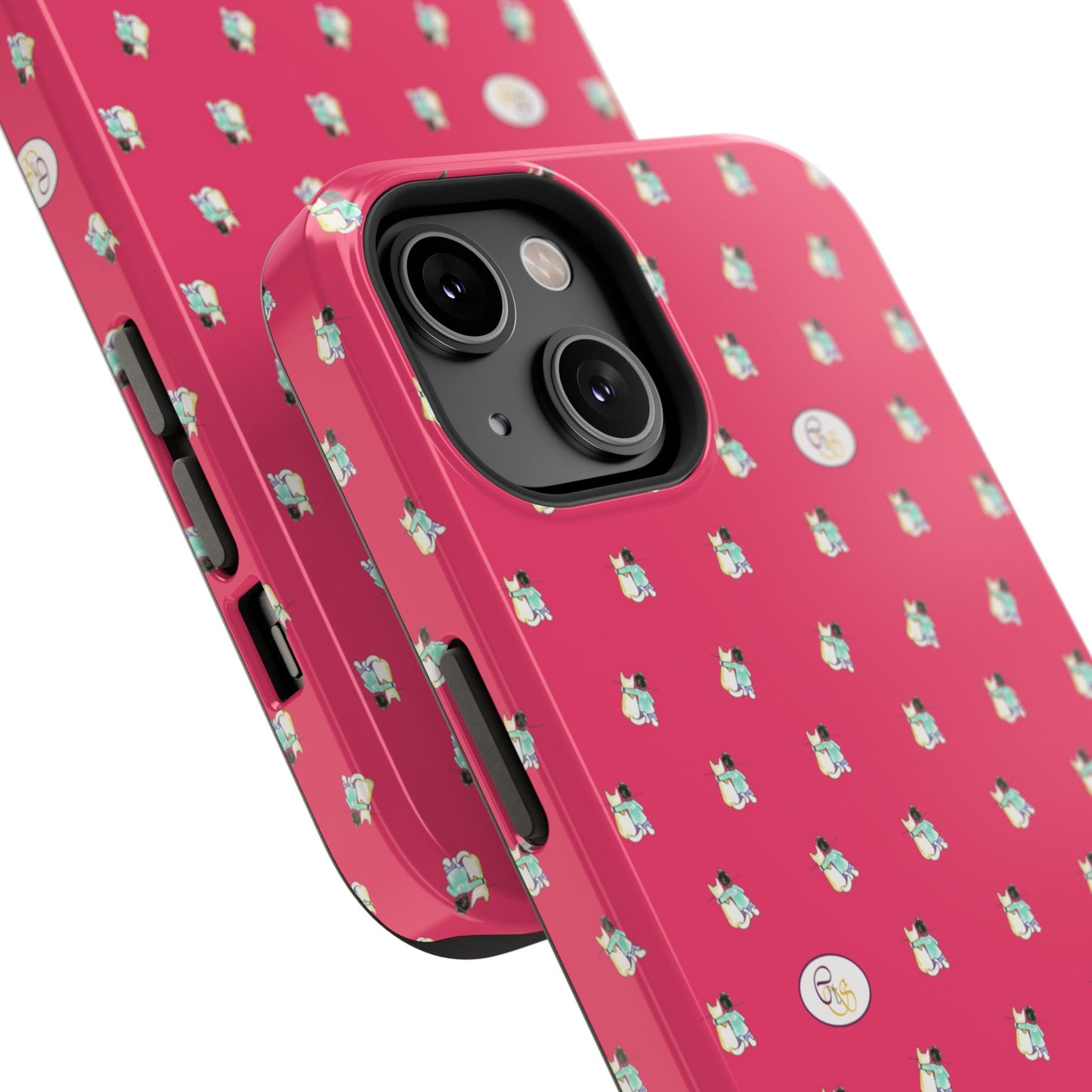 CTS Pink - repeat pattern boy and dog, Impact-Resistant Phone Cases by artist Marie Frederique