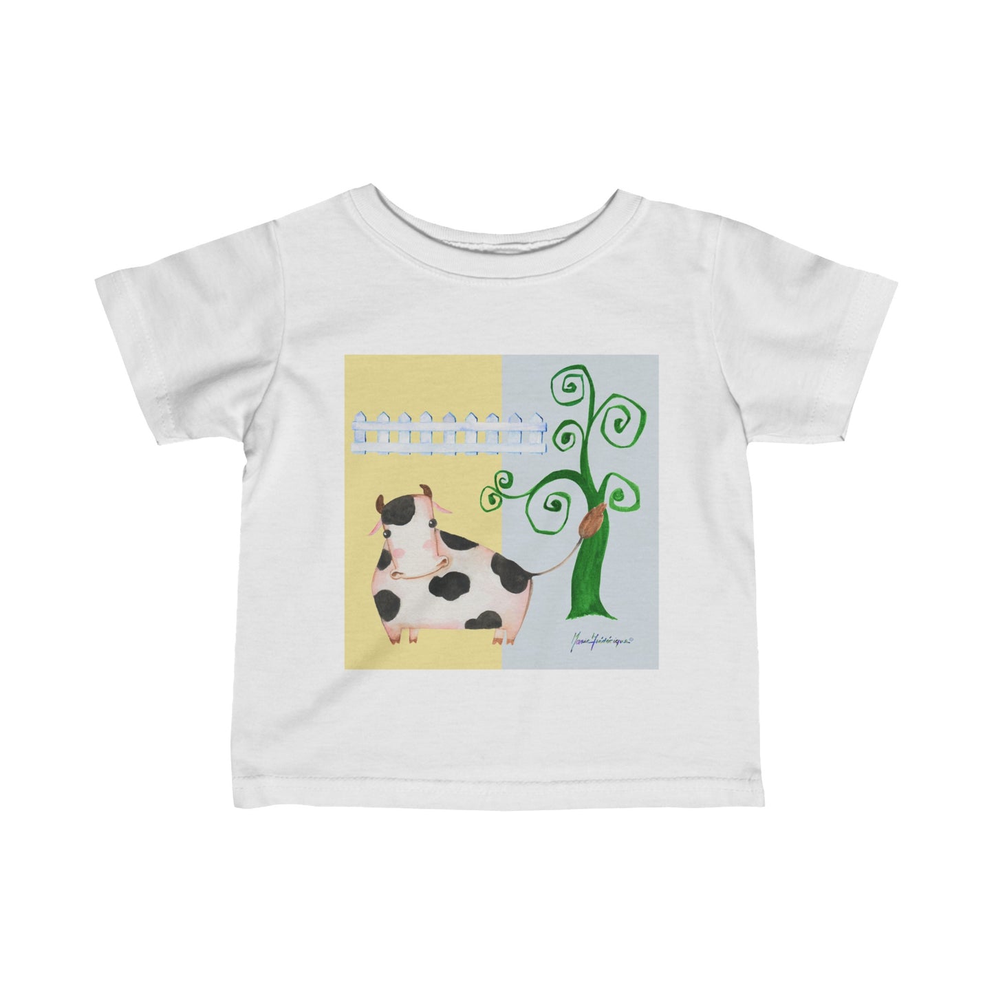 Cow in a field - Infant Fine Jersey Tee in 5 colors by Artist Marie Frederique