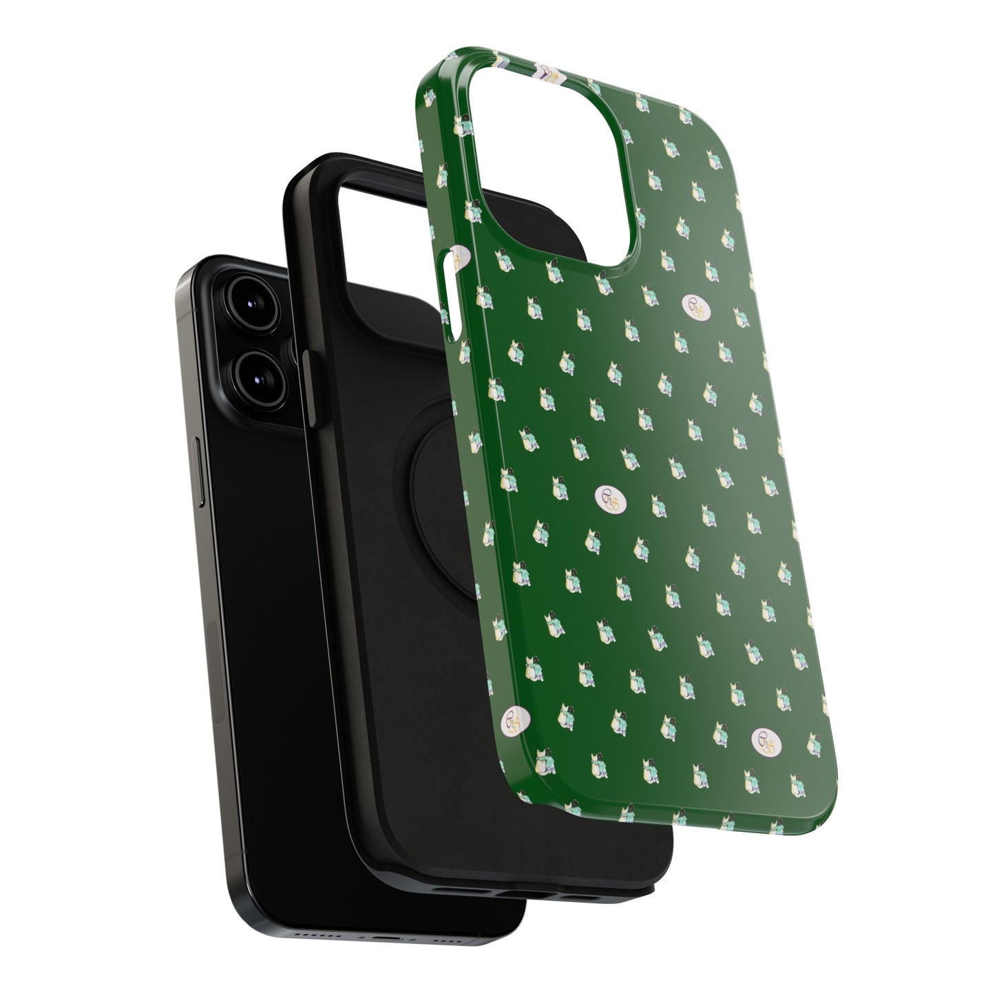 CTS Green - repeat pattern boy and dog, Impact-Resistant Phone Cases by artist Marie Frederique