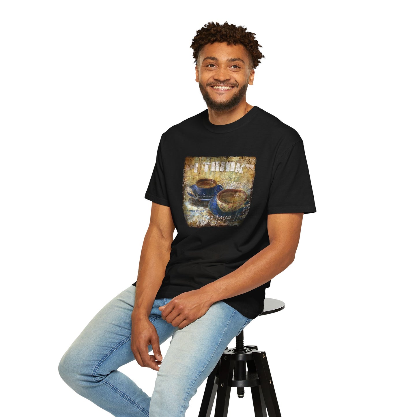 Coffee Lovers "I Think" Unisex Garment-Dyed T-Shirt - Perfect Gift for Coffee Enthusiasts by artist Marie Frederique