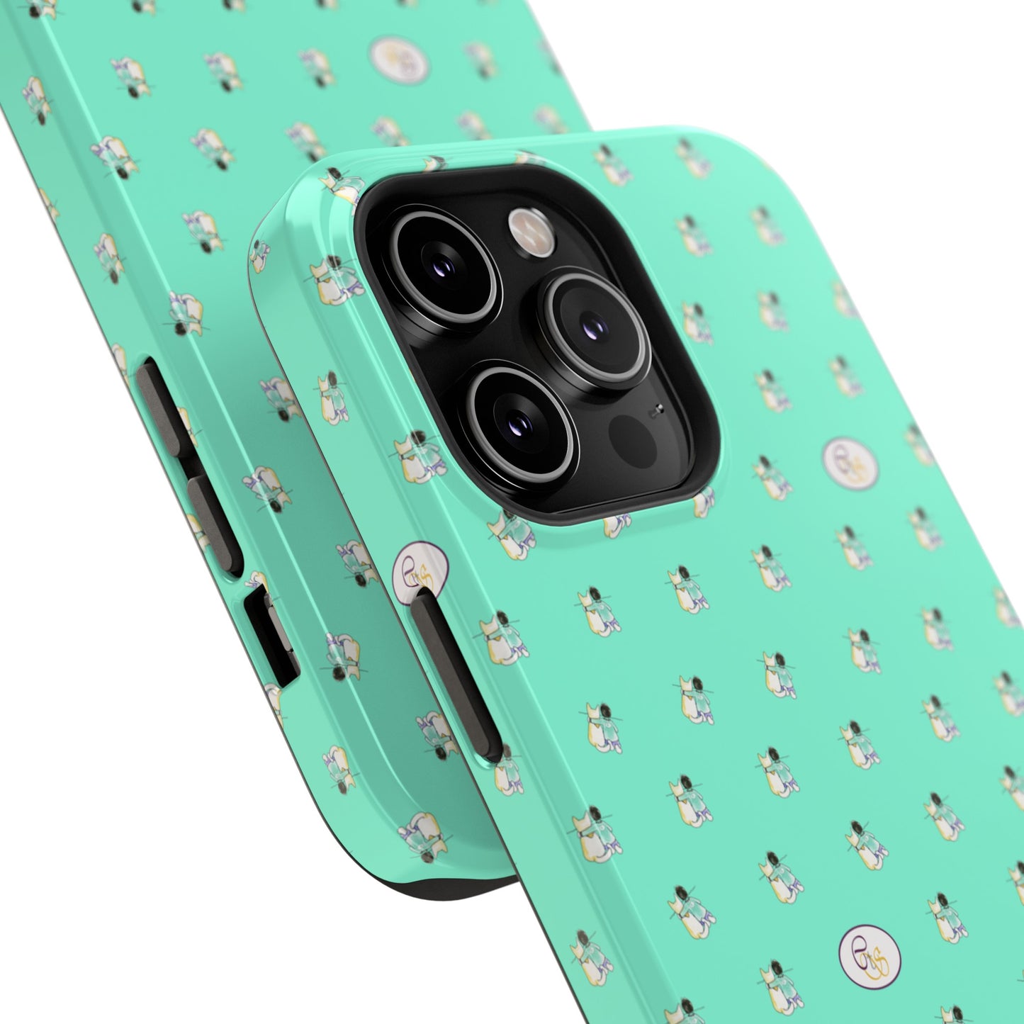 CTS Aqua - repeat pattern boy and dog, Impact-Resistant Phone Cases by artist Marie Frederique