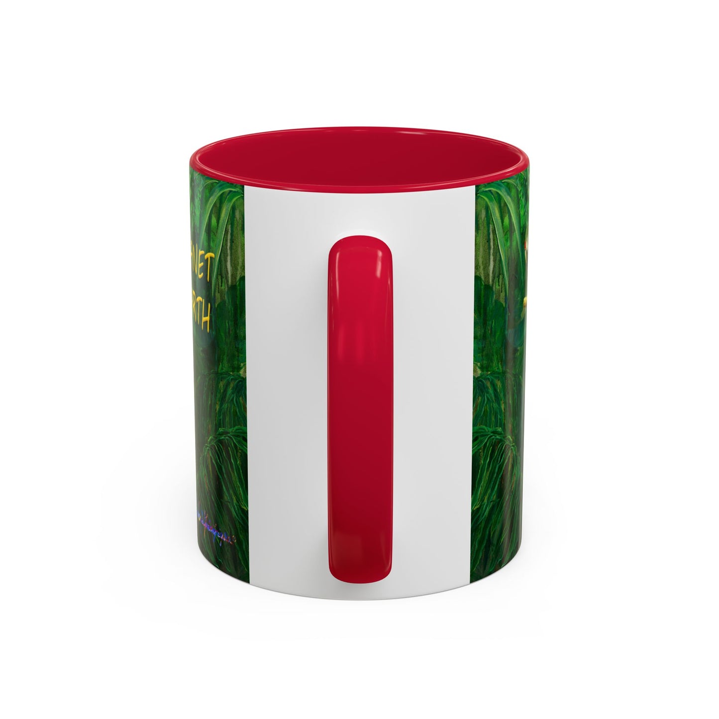 Parrots in Jungle Forest & Blue Iris mug by Artist Marie Frederique