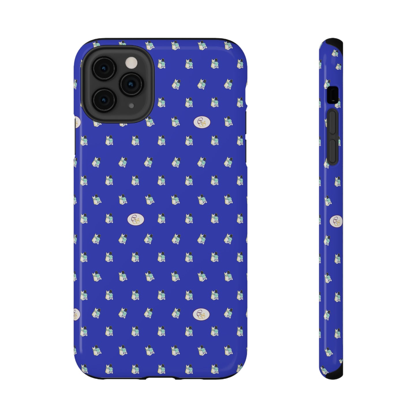 CTS Blue - repeat pattern boy and dog, Impact-Resistant Phone Cases by artist Marie Frederique