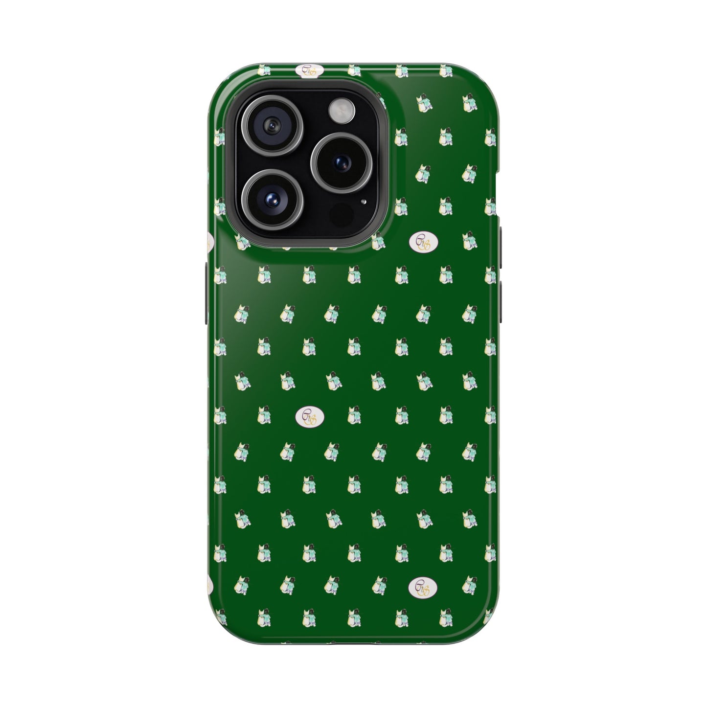 CTS Green - repeat pattern boy and dog, Impact-Resistant Phone Cases by artist Marie Frederique