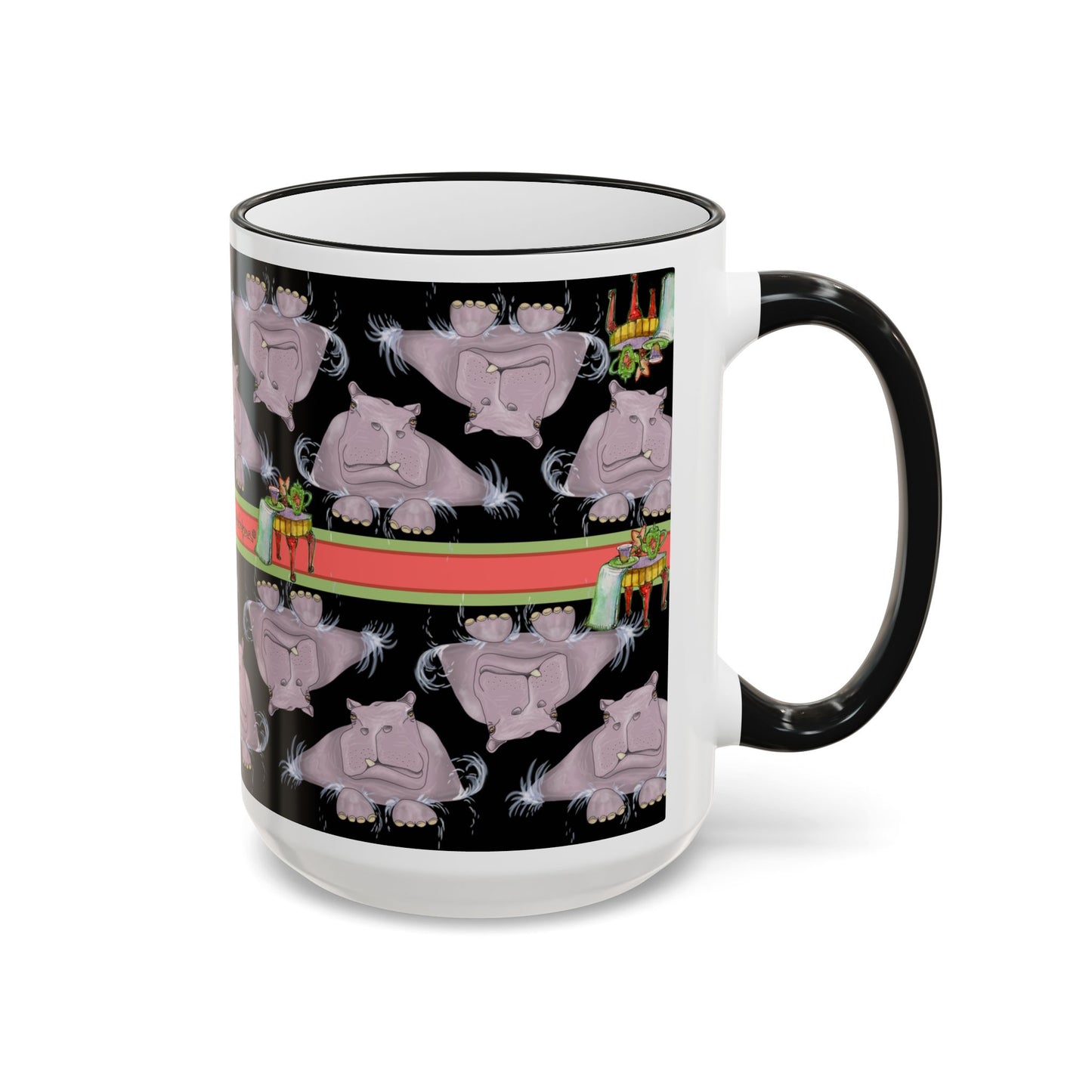 Hippo Repeat Design Gift Mug (11oz/15oz) by artist Marie Frederique