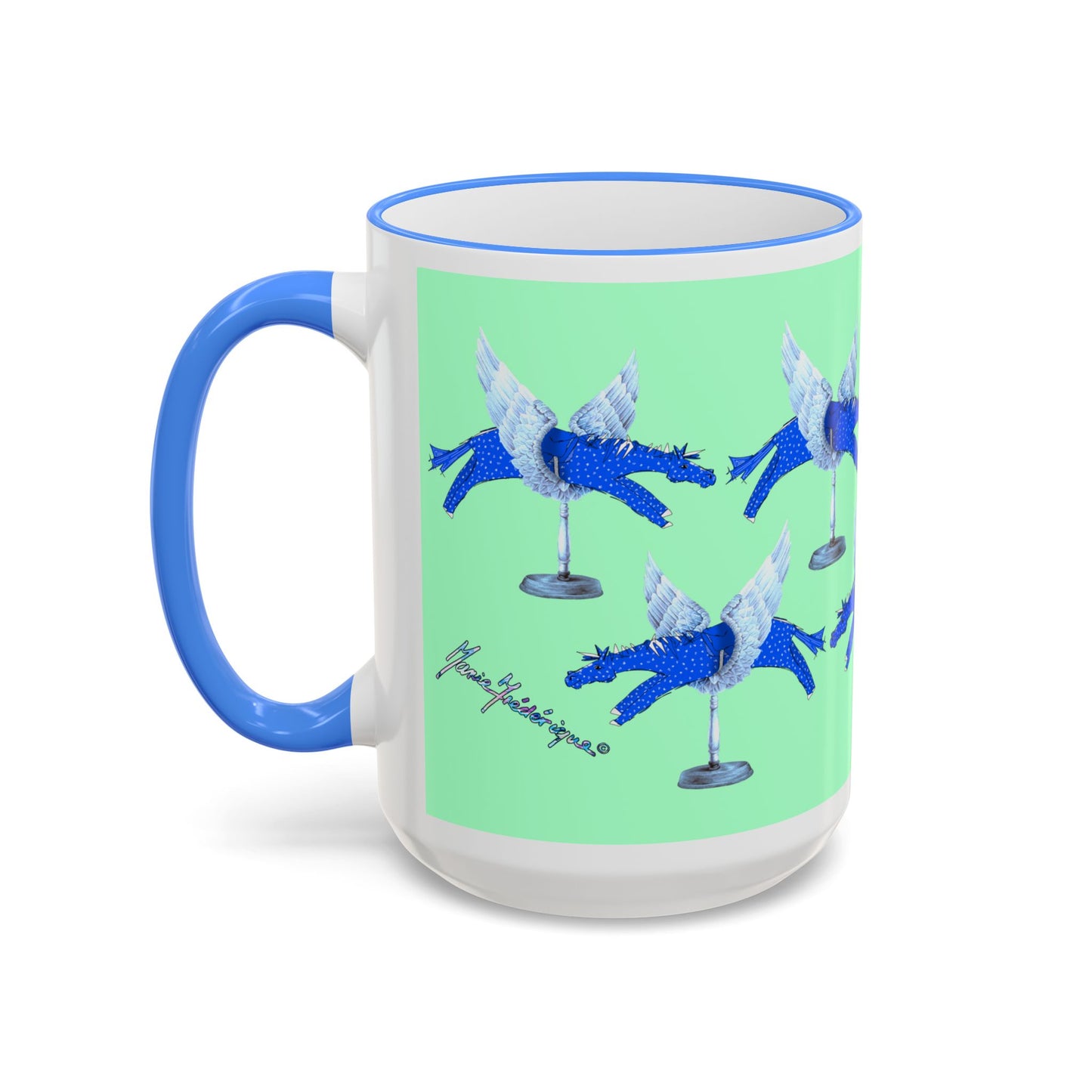 Blue Winged Horse Accent Mug (11oz & 15oz) by artist Marie Frederique