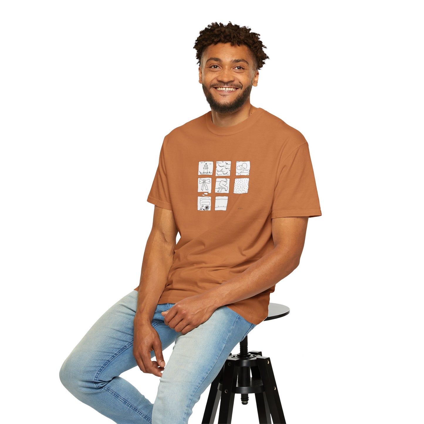 Dachshund Graphic T-Shirt — Minimalist Nine-Panel Illustration Tee by artist Marie Frederique
