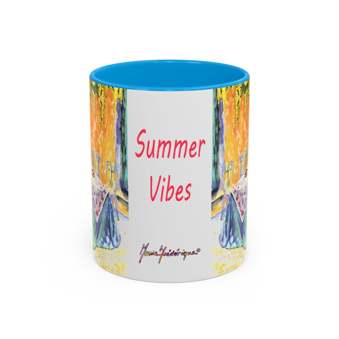 Summer Vibes, Summer pation lunch table - Colorful Mug by artist Marie Frederique