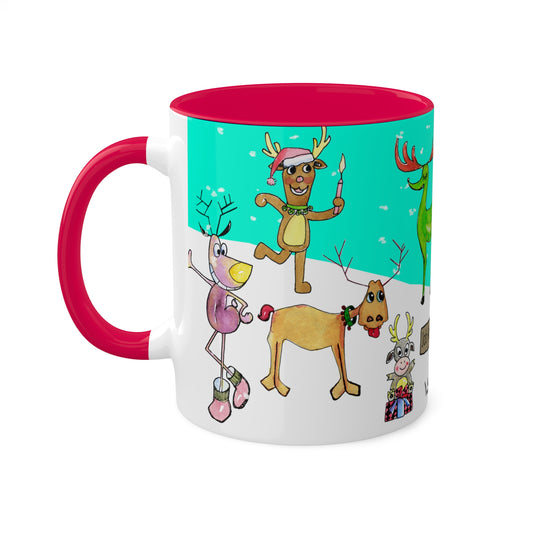 Christmas Mug, 11oz Christmas Reindeer job applications by artist Marie Frederique